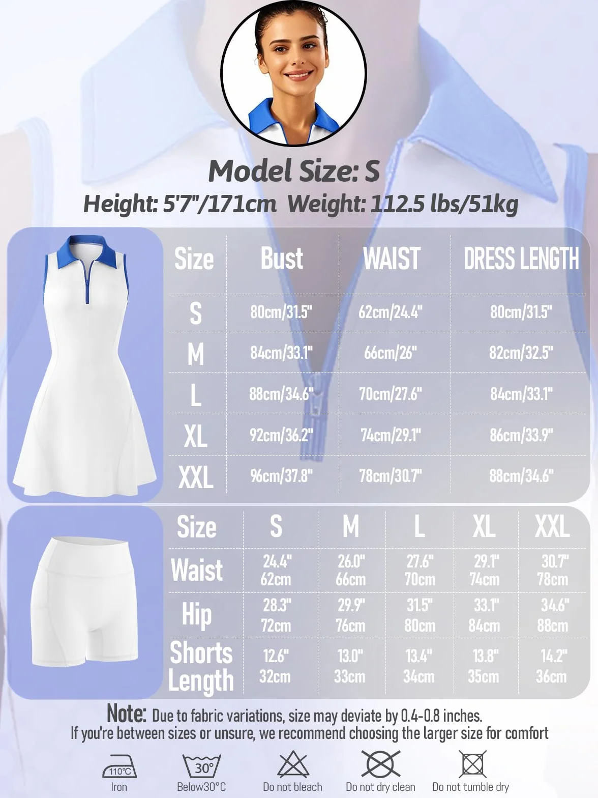 Vestido de Tenis sin Mangas Athletic Dress con Pantalón Corto Bolsillos Cremallera Polo Deportiva Mujer