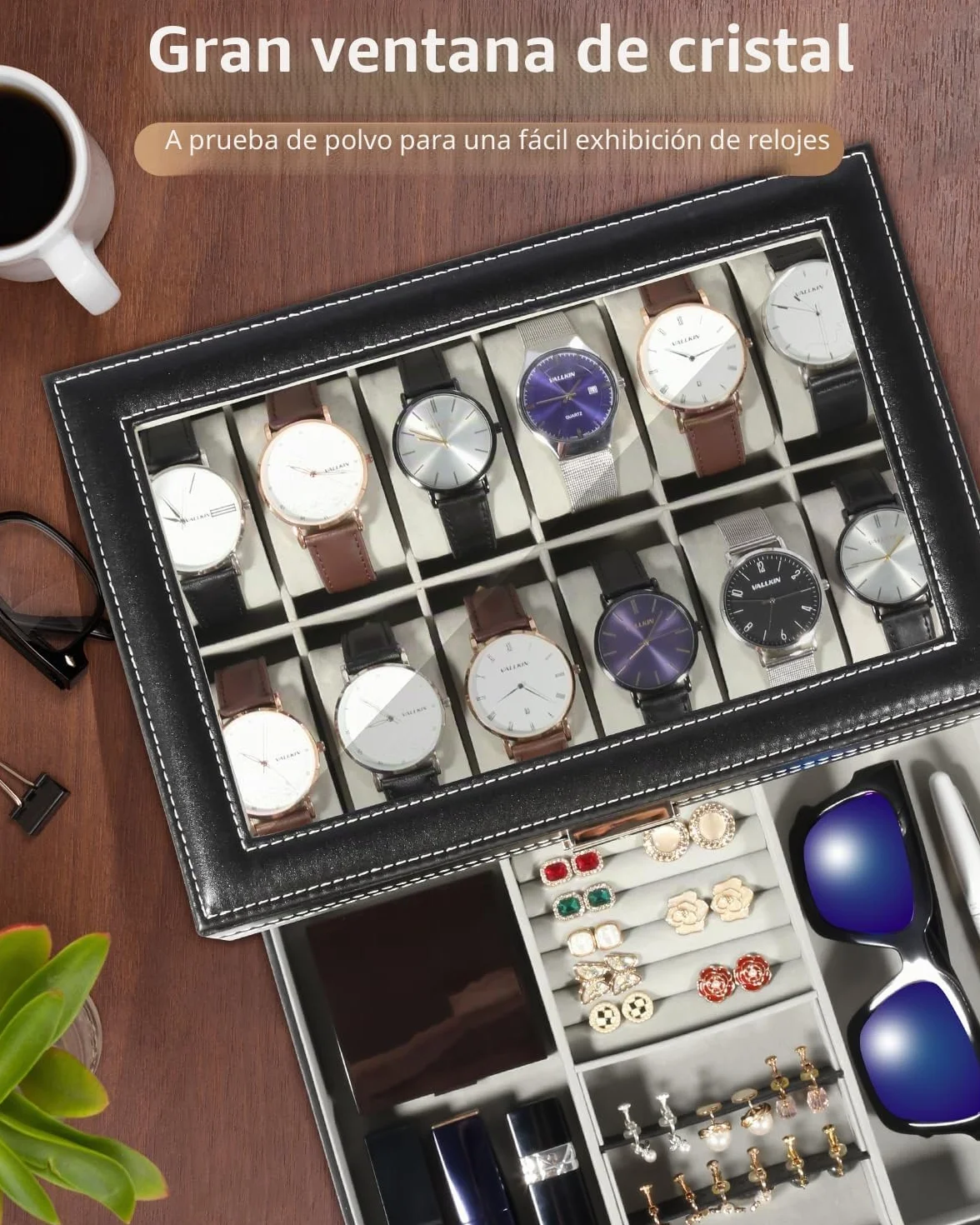 Uten Caja de 12 Relojes, Doble Capa, Estuche de Exhibición para Colección de Joyas