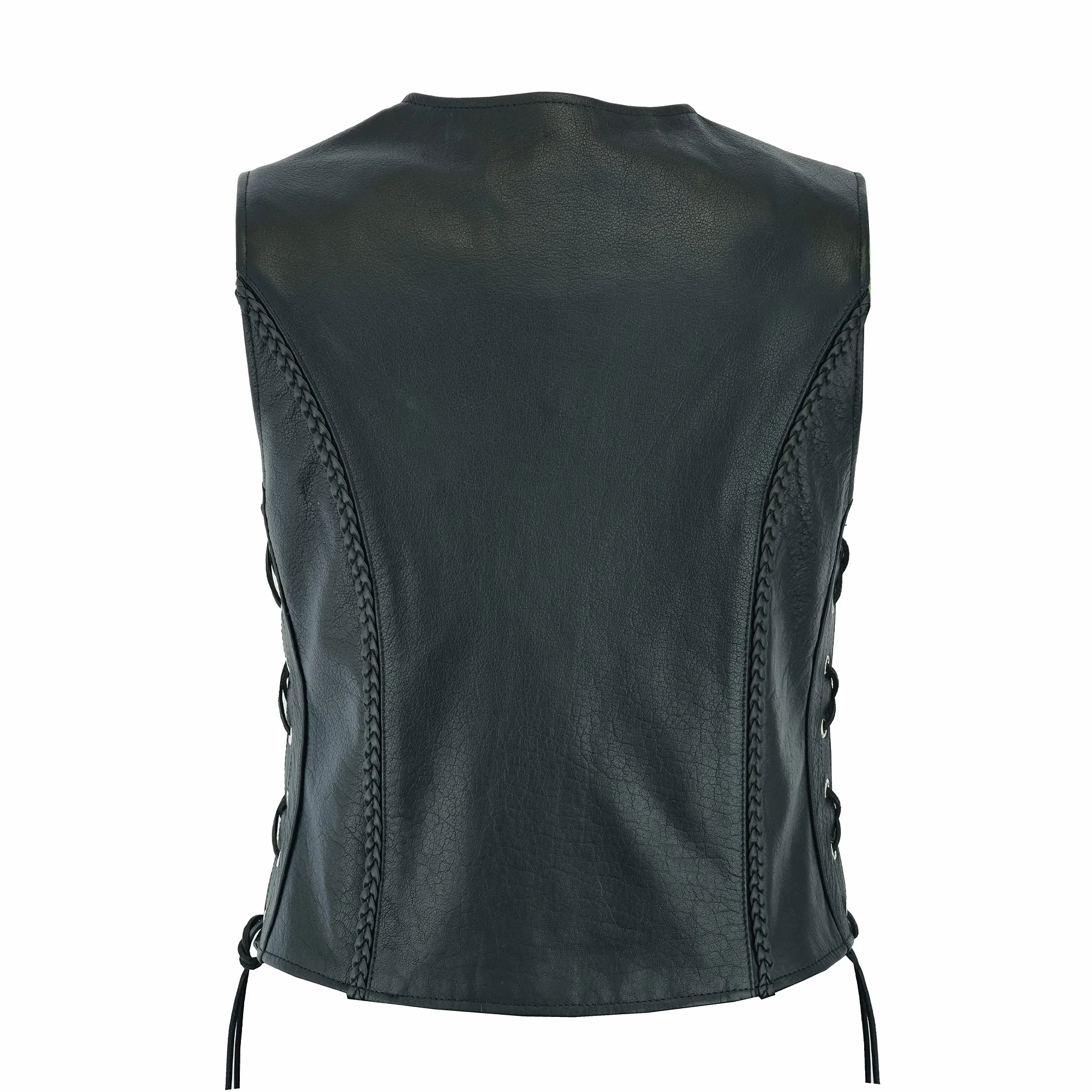 Leatherick Chaleco estilo motorista trenzado de cuero para mujer para chaqueta/chaleco sin mangas casual y de moda