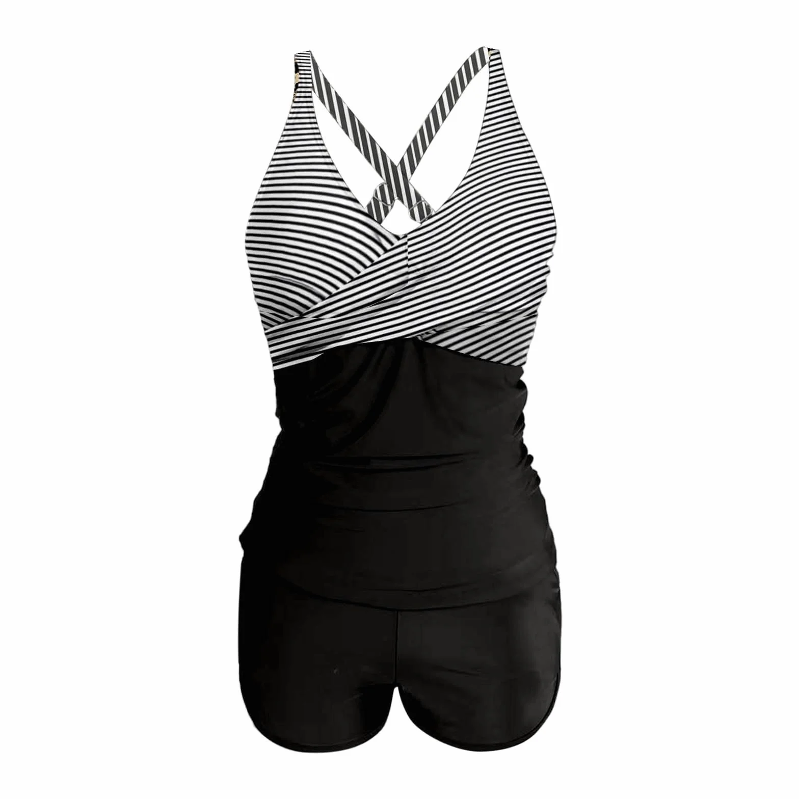 Traje de Baño Mujer Dos Piezas Short Tankini Piscina Conjunto Bañador Camiseta sin Mangas Cuello V