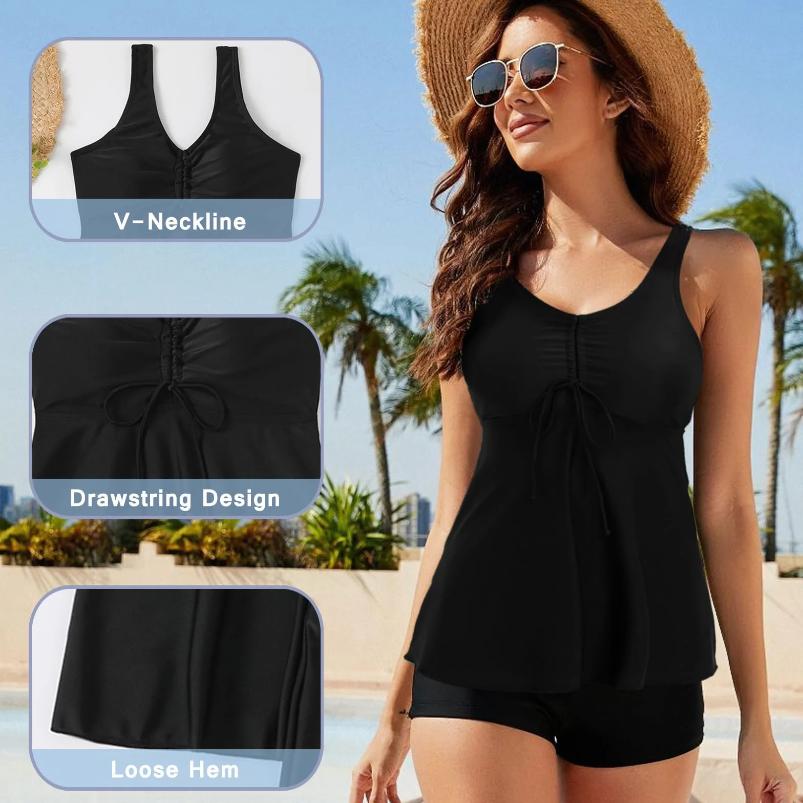 Traje de Baño Mujer Push Up 2 Piezas Tankini Reductor Barriga Top y Short Vacaciones Playa