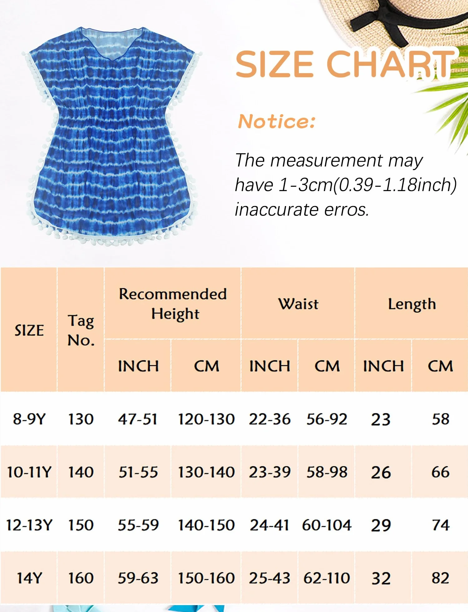 FEOYA Bikini para niña, vestido de playa, cubierta para traje de baño, cubierta de playa, poncho de playa con borla pequeña, bola de lana con cuello en V, ropa de playa elástica, 8-14 años