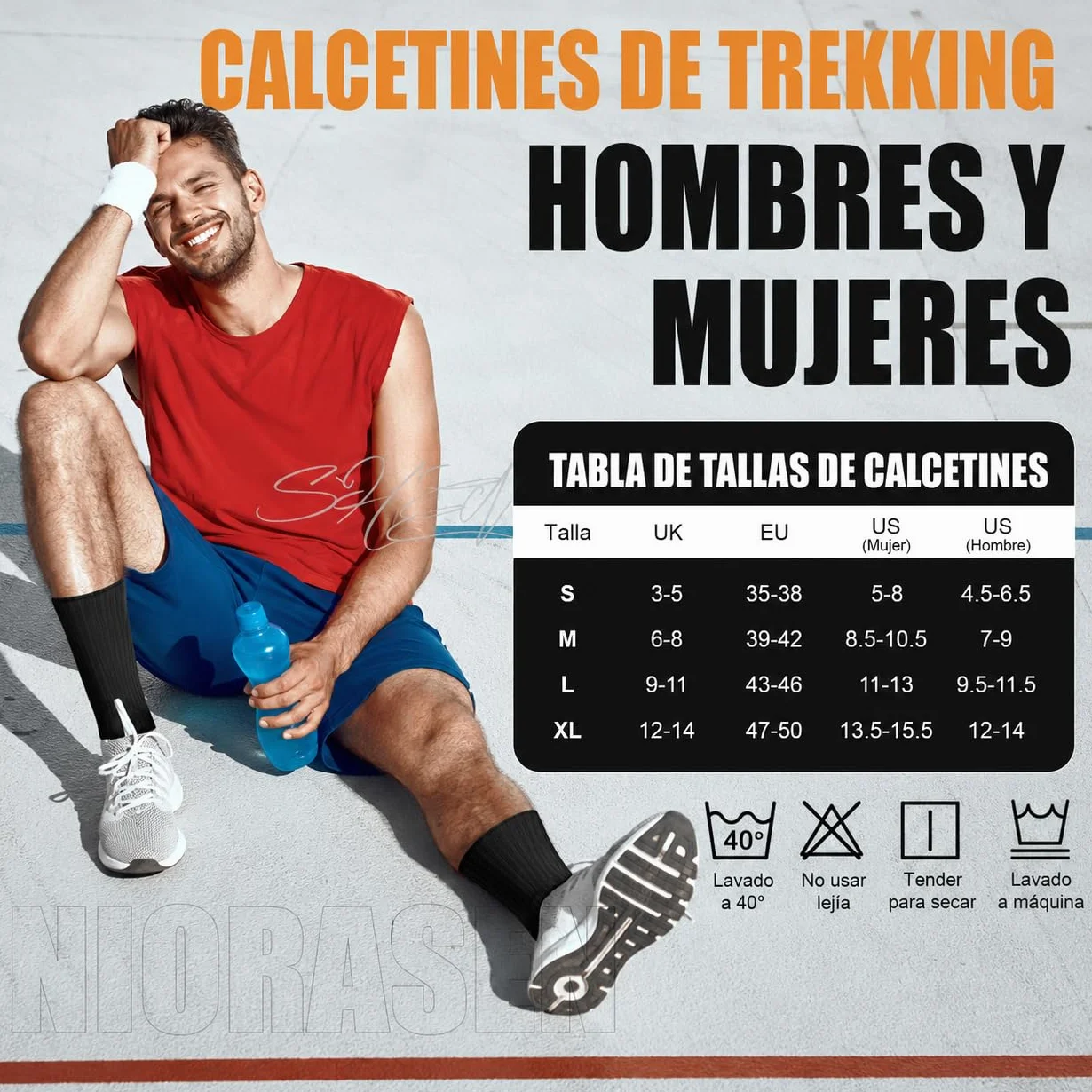 Niorasen Calcetines Hombre Mujer 6 Pares Algodón Transpirable Trekking Correr Amortiguación