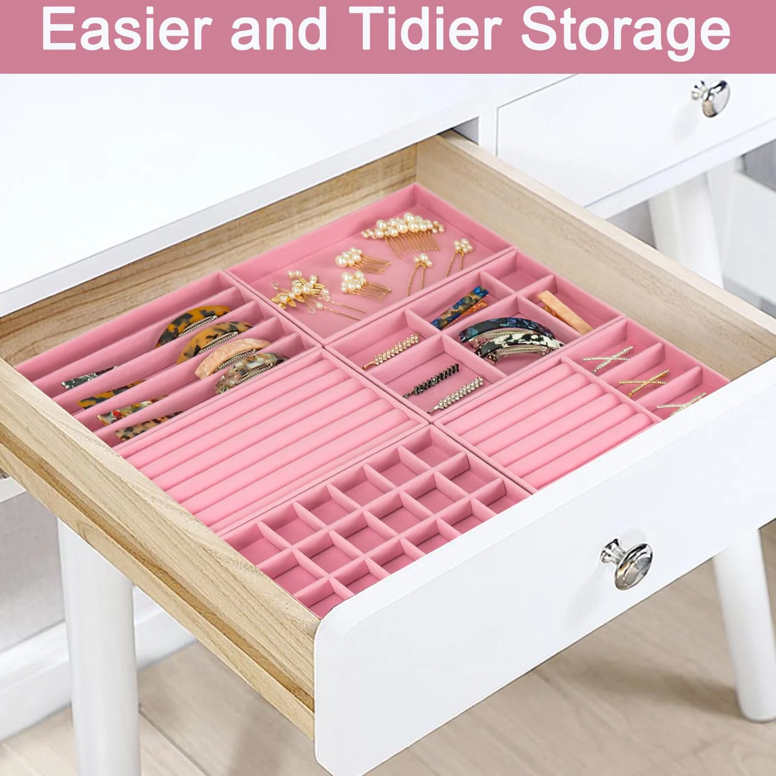 12 bandejas apilables de terciopelo para joyas, organizadores de cajones, bandeja grande extraíble para joyas, caja de almacenamiento para pendientes, anillos, broche, reloj