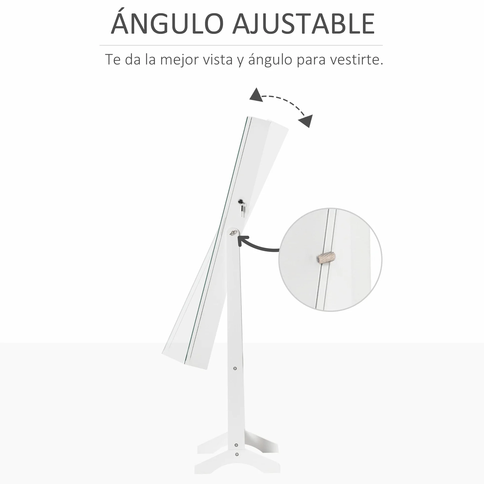 HOMCOM Espejo Joyero con Luces LED, Armario de Pie, Cierre Magnético, Blanco y Forro Negro