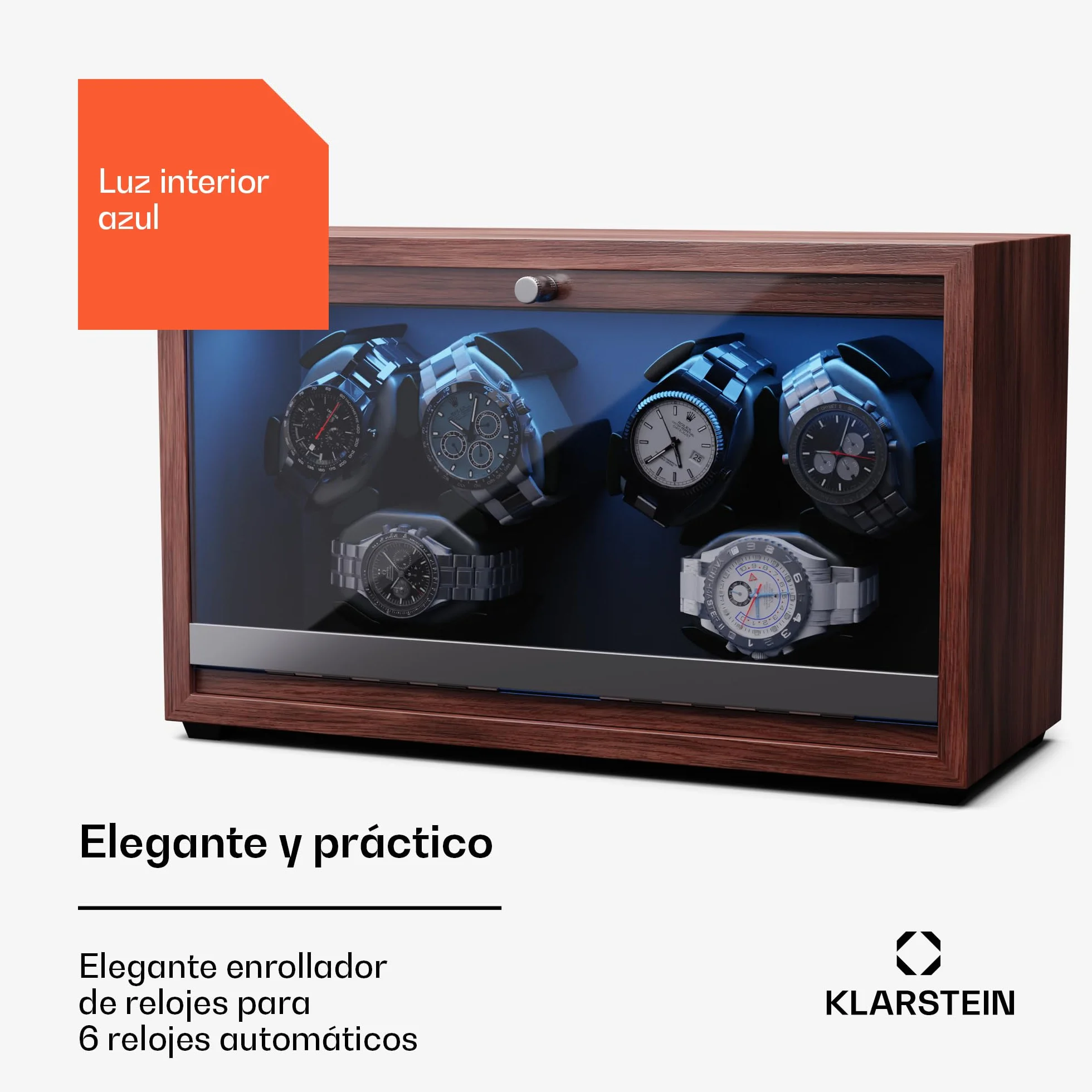 Klarstein Enrollador Automático para Relojes con Puerta Acrílica LED Azul 4 Ajustes TPD
