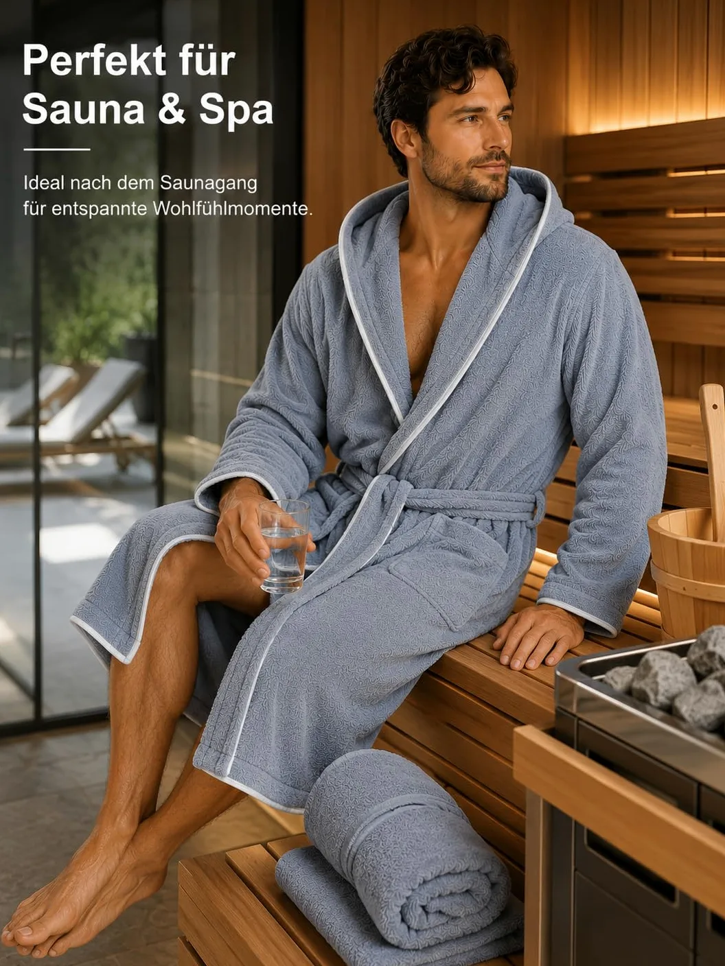 ELY PARKER Albornoz para hombre de rizo con capucha de algodón