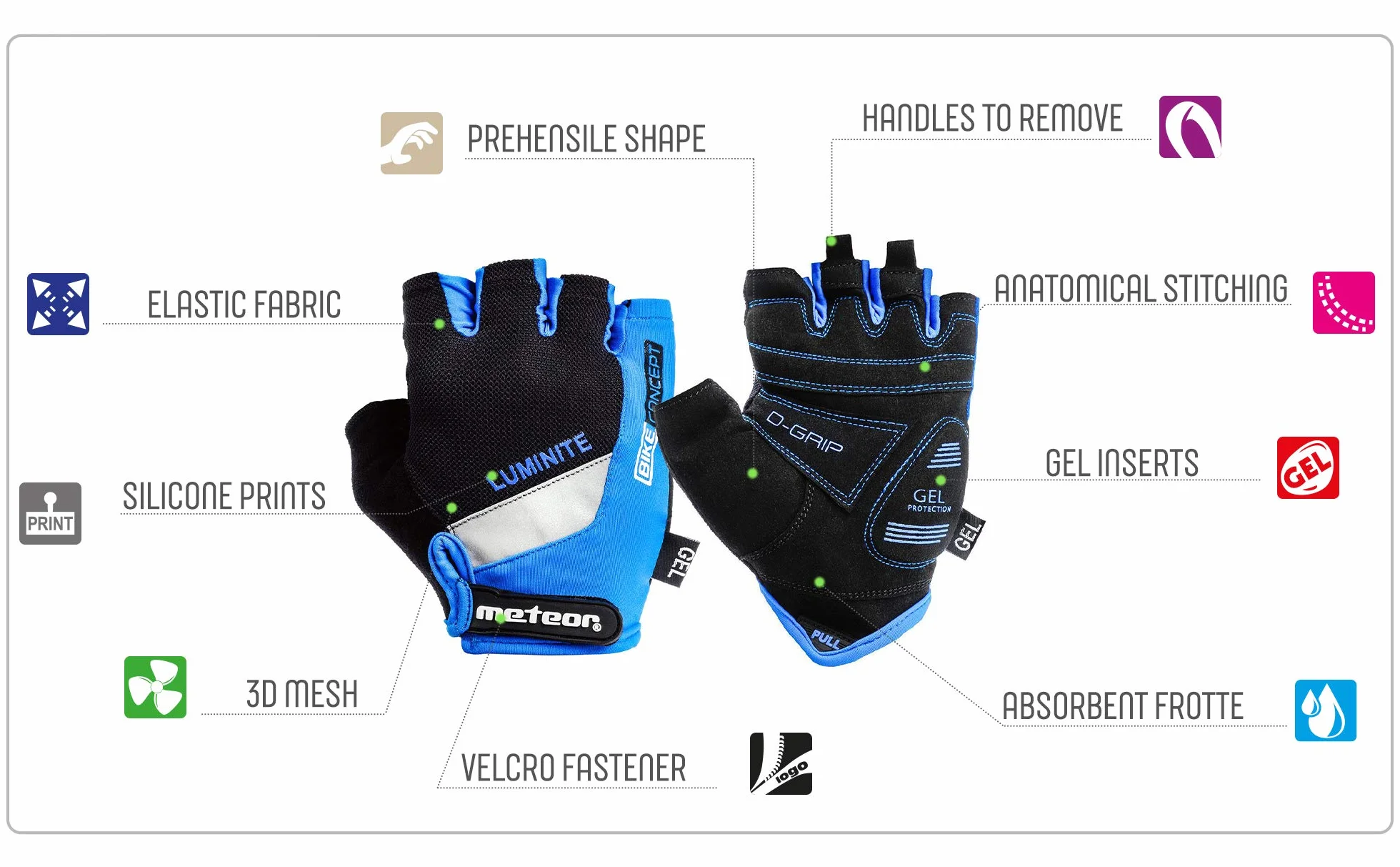 Meteor Guantes Bicicleta MTB BMX Sin Dedos para Niños Juventud Mujer Hombre GX