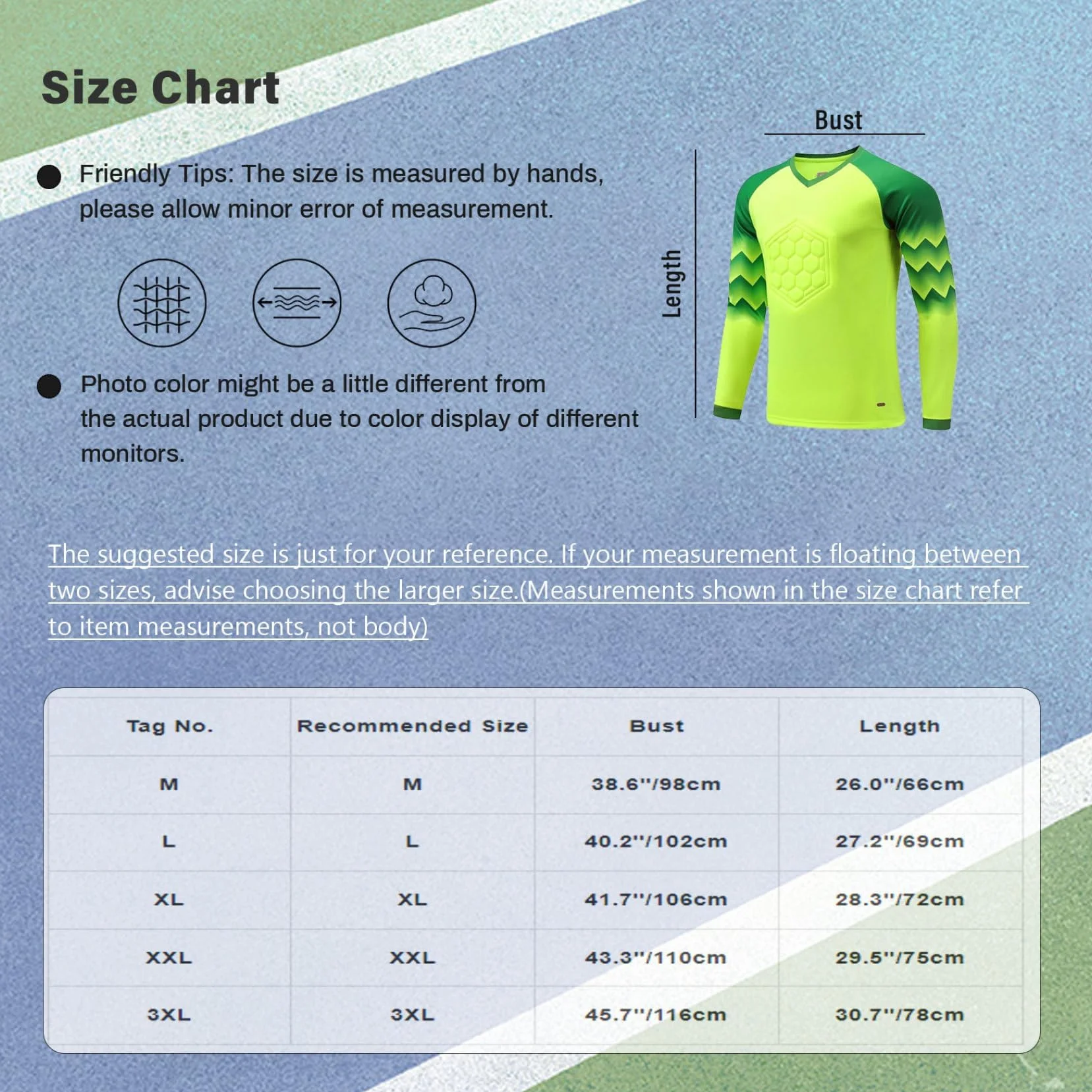 Camiseta de portero de fútbol para hombre, acolchada de manga larga, deportiva
