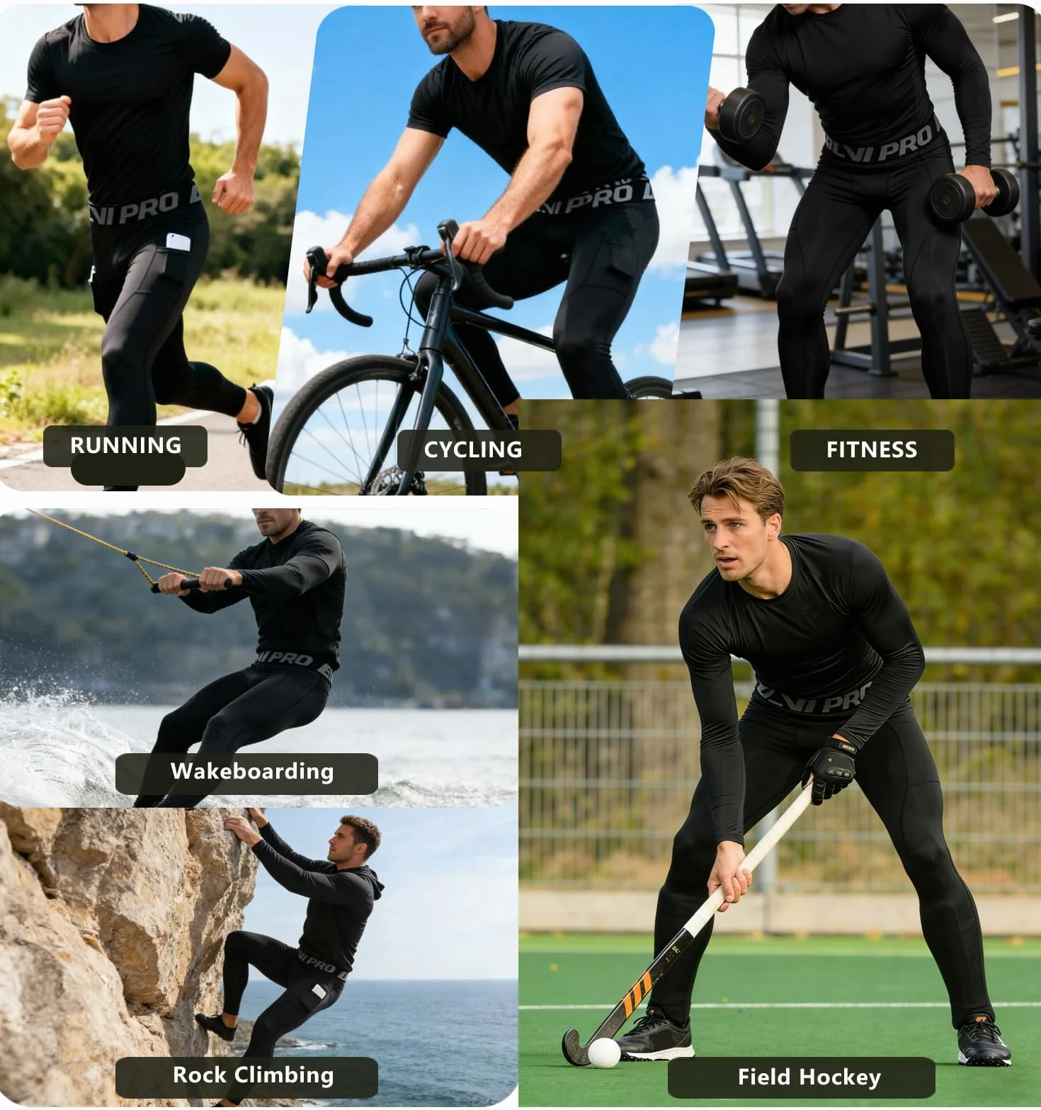 Hombre Pantalón de Compresión Deportivo Mallas con Bolsillos para Teléfono