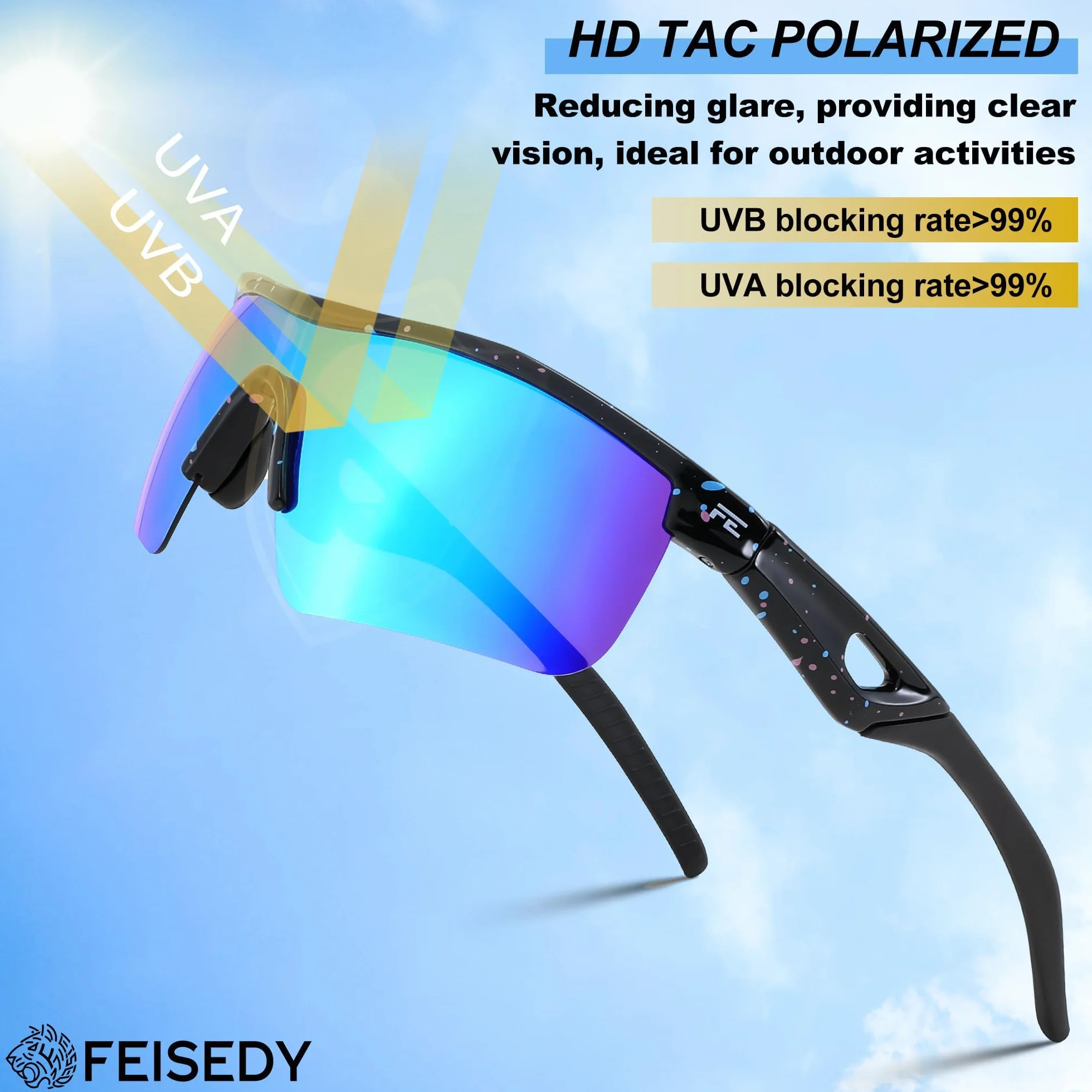 Gafas de sol polarizadas TR90 para niños adolescentes ciclismo FEISEDY