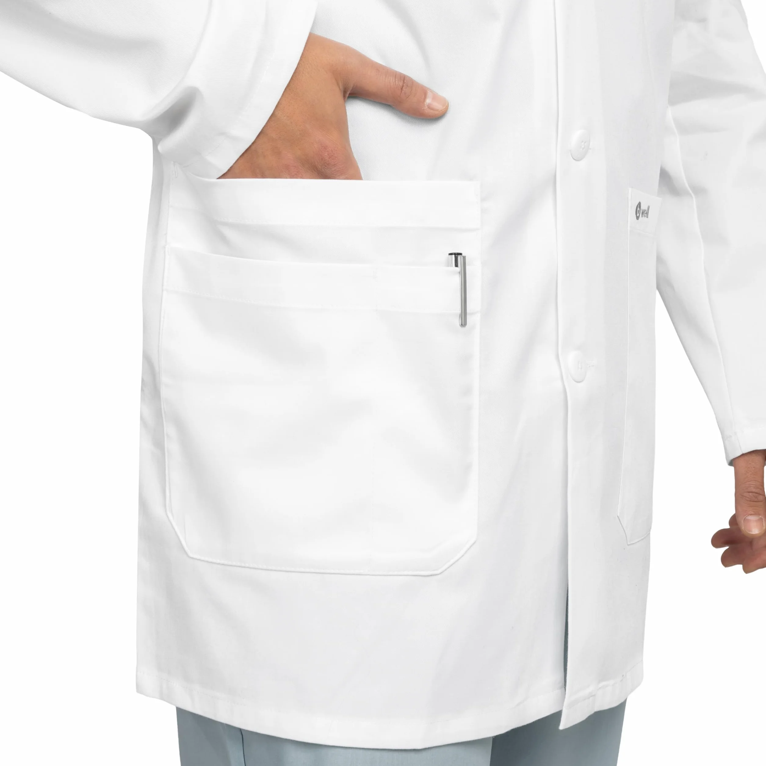 B-well LEONARDO Bata de laboratorio para hombre – Bata médica transpirable con elástico, bolsillos y correa