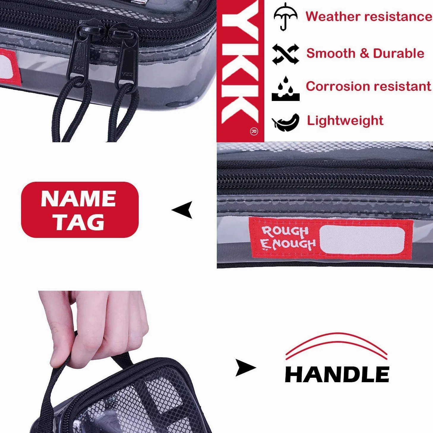 Rough Enough - Neceser Transparente Aprobado por la TSA, Estuche para Cepillo de Dientes de Viaje, Bolsa organizadora para Hombres y Mujeres, Black, S, Neceser de Viaje Transparente Aprobado por la