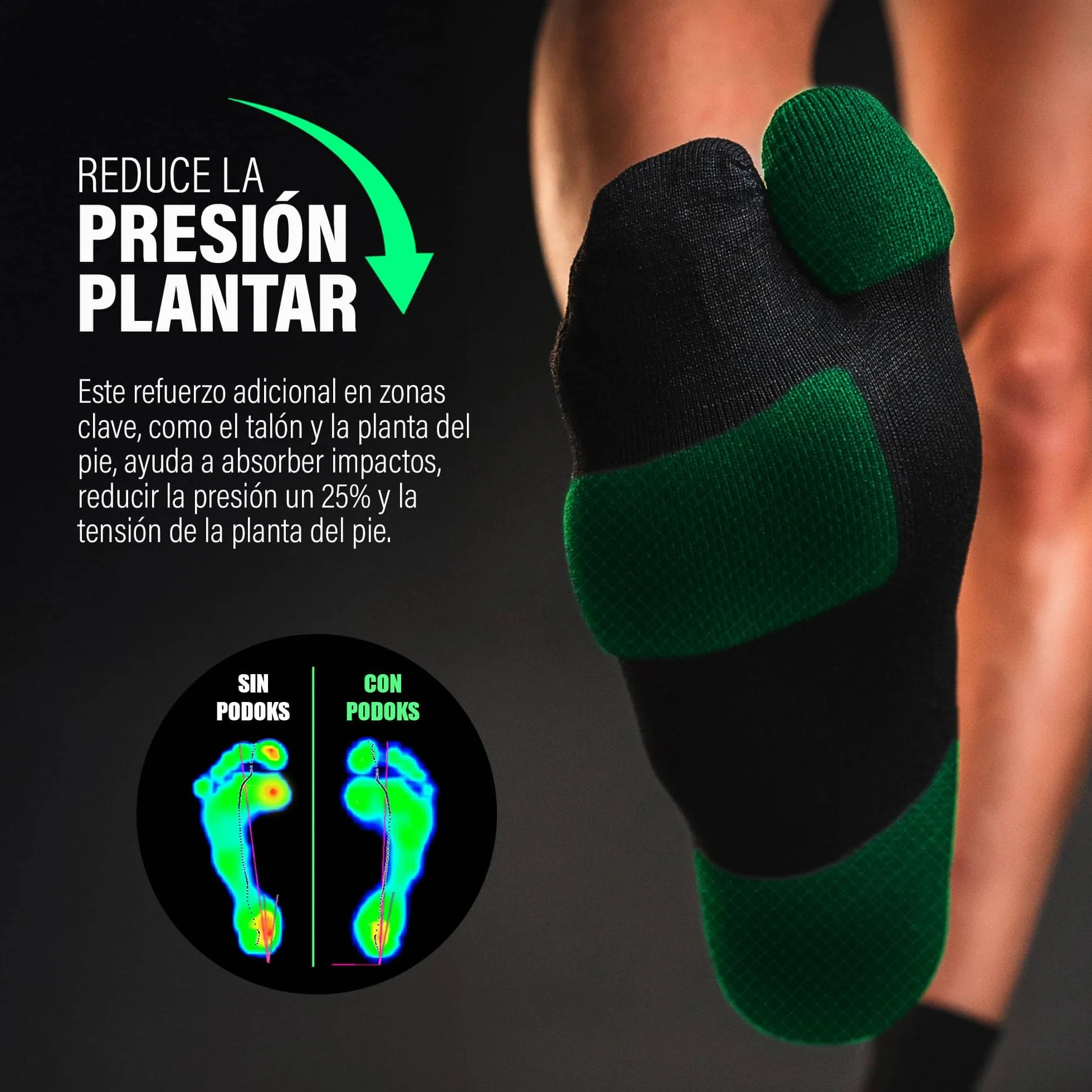 Calcetines Fascitis Plantar Hombre y Mujer | Calcetines de Compresion con Tejido Coolmax | Contiene Almohadillado Estratégico y Separación del primer dedo | Fabricado en España