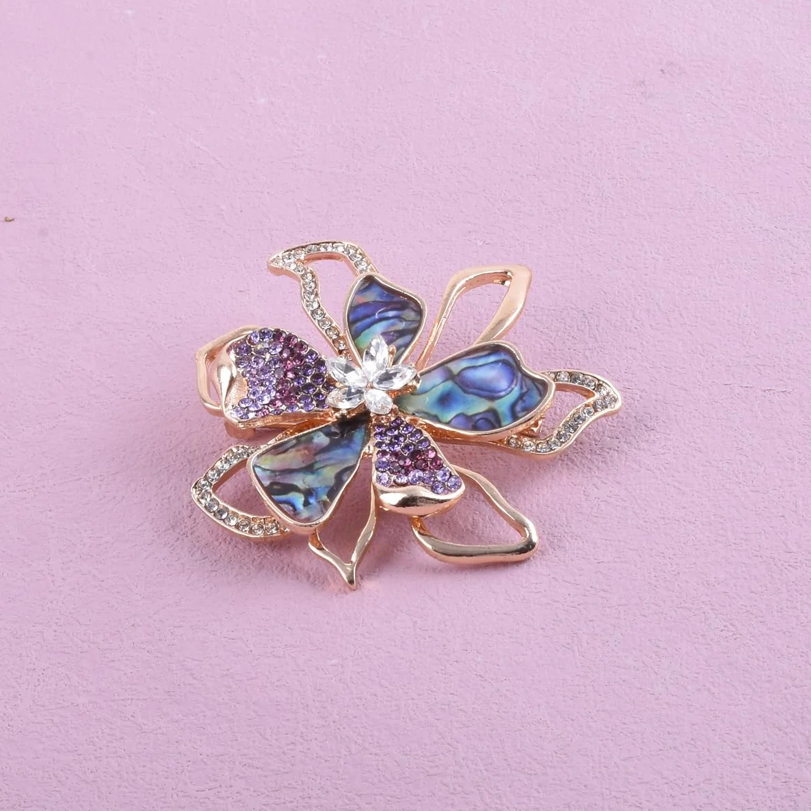 Broche De Flor De Bauhinia, Cristal De Abulón Y Concha, Broche Estilo Palacio Retro, Regalo For Niñas, Complementos For Traje Y Abrigo