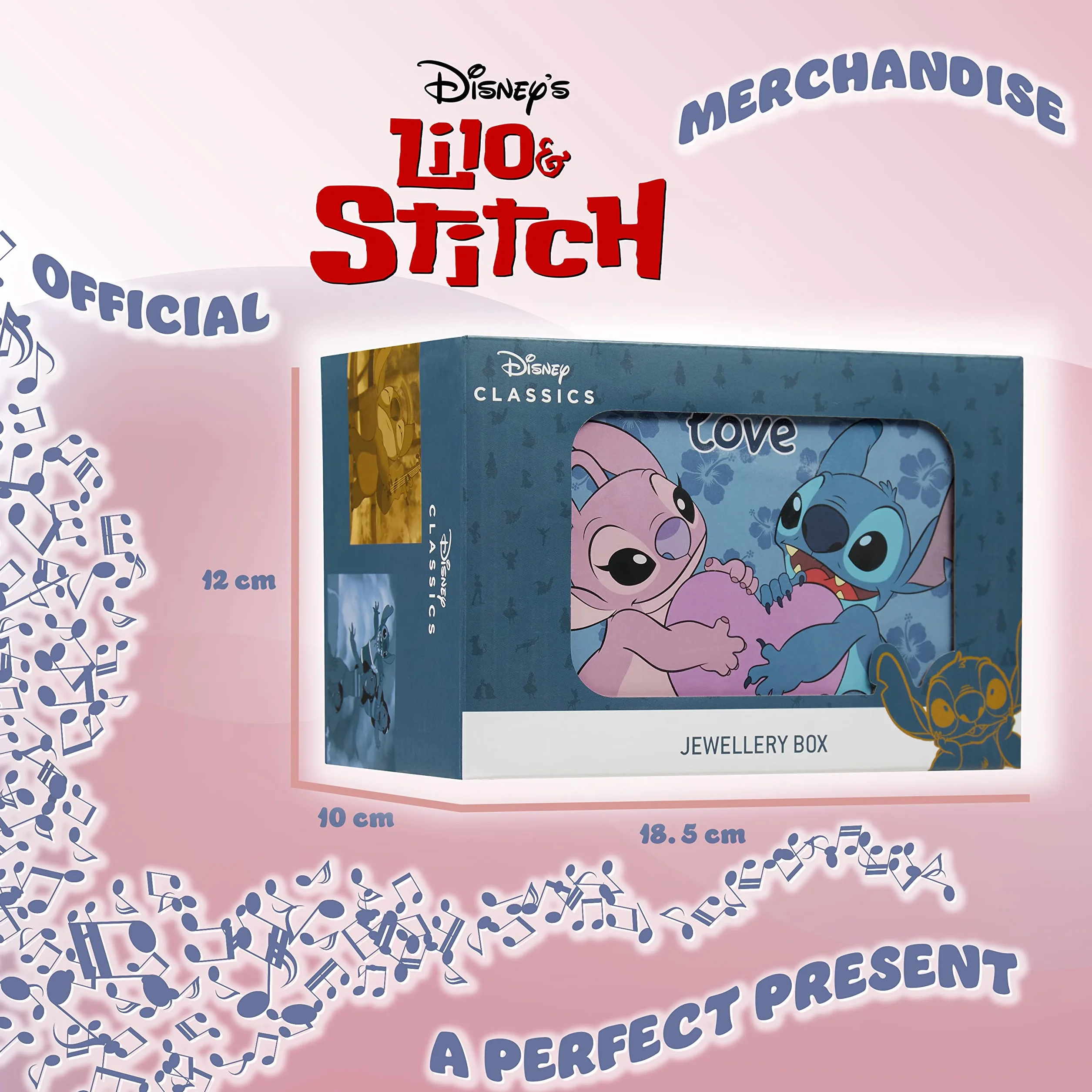 Disney Stitch Joyero Musical Niña Adolescente Organizador con Espejo Regalo Azul