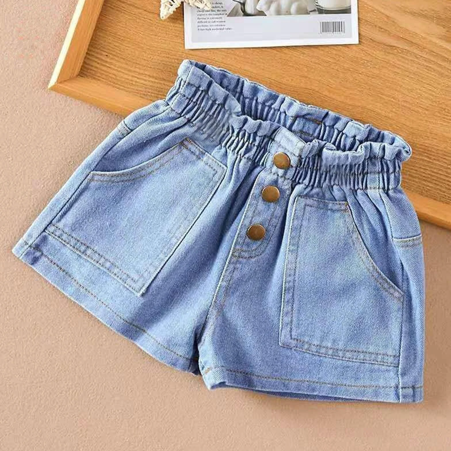Pantalones Cortos Vaqueros Verano Niñas Cintura Elástica Bermudas Vaqueras Moda 3-13 años