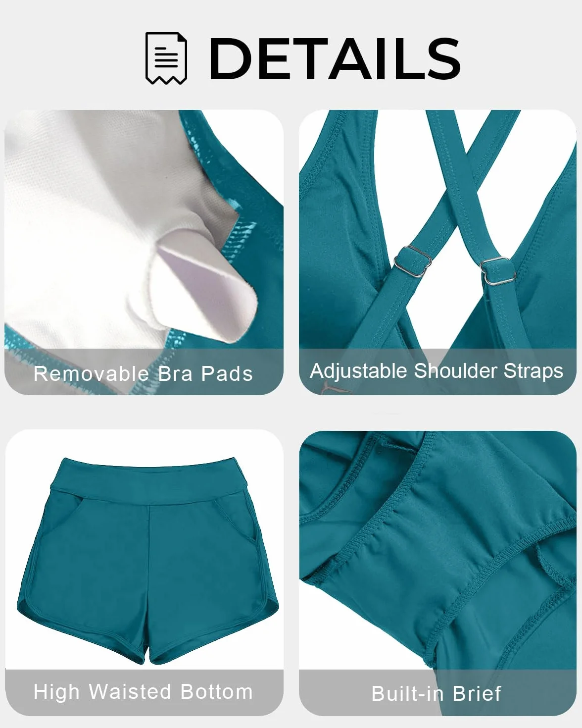 CheChury Tankini Mujer 2 Piezas Traje de Baño Reductor Vientre Plano con Aros Push Up Cuello V Cintura Alta