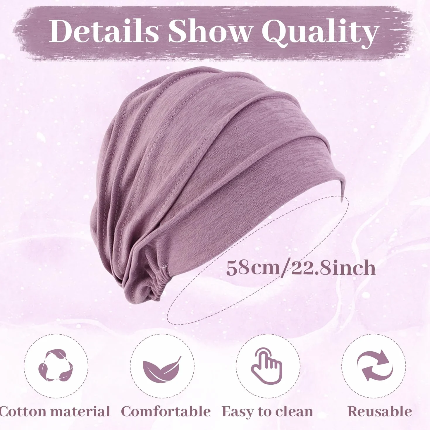 Pack de 2 Turbantes de Algodón para Mujer, Gorros Quimioterapia Transpirables, Pañuelo de Cabeza para Pérdida de Cabello (Rosa y Púrpura)
