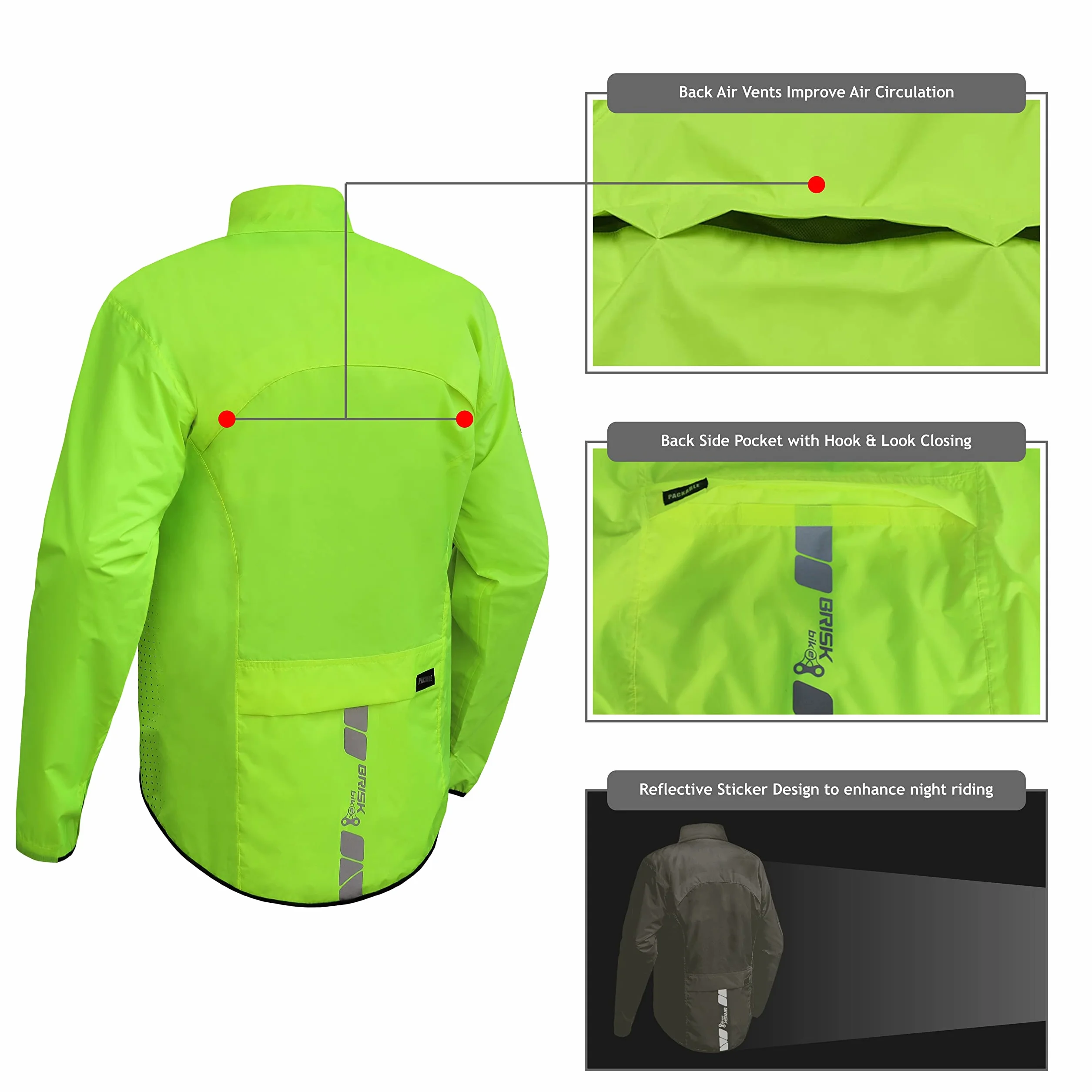 Brisk Bike Chubasquero ciclismo hombre impermeable manga larga alta visibilidad reflectante