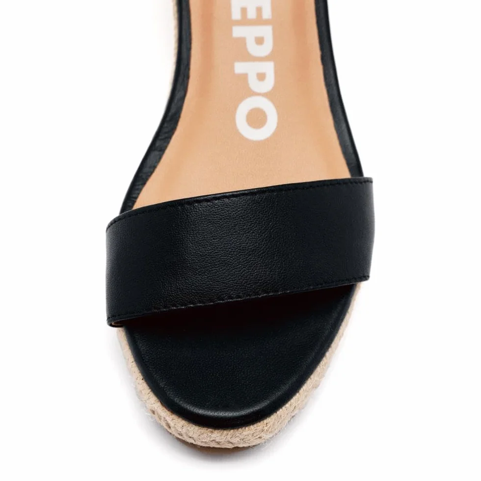 GIOSEPPO Sandalias de Piel Negras con Cuña de Yute Mujer YALAHA