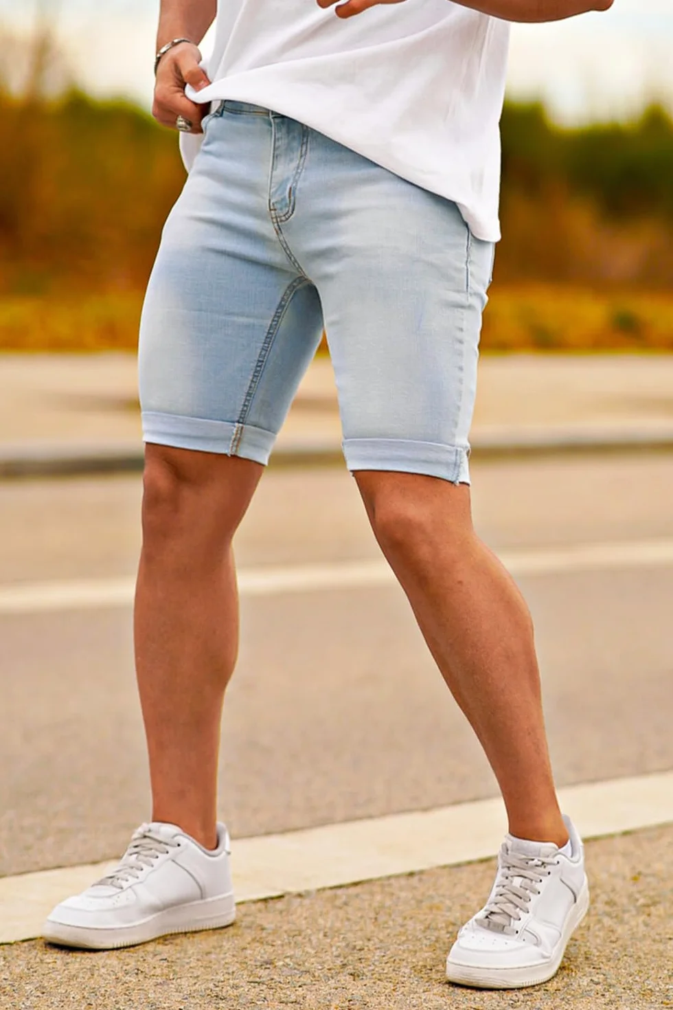 GINGTTO Pantalones Cortos Hombre Slim Fit Elastico Vaqueros Ajustado