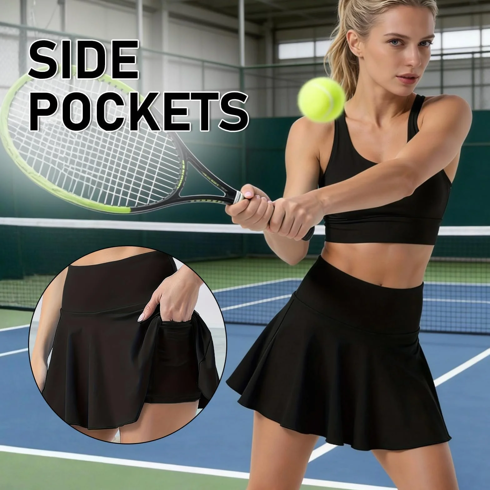 Falda Pantalon Mujer Deporte 2 Pcs Padel Negro Blanco Talla M