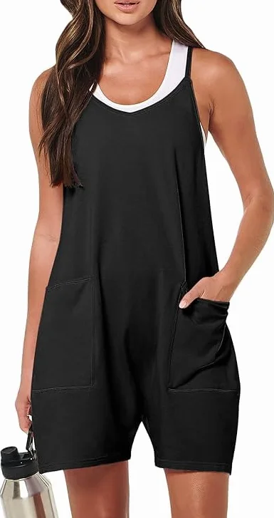 Haibang Peto Jumpsuit Sin Mangas Cuello en V Corto Verano