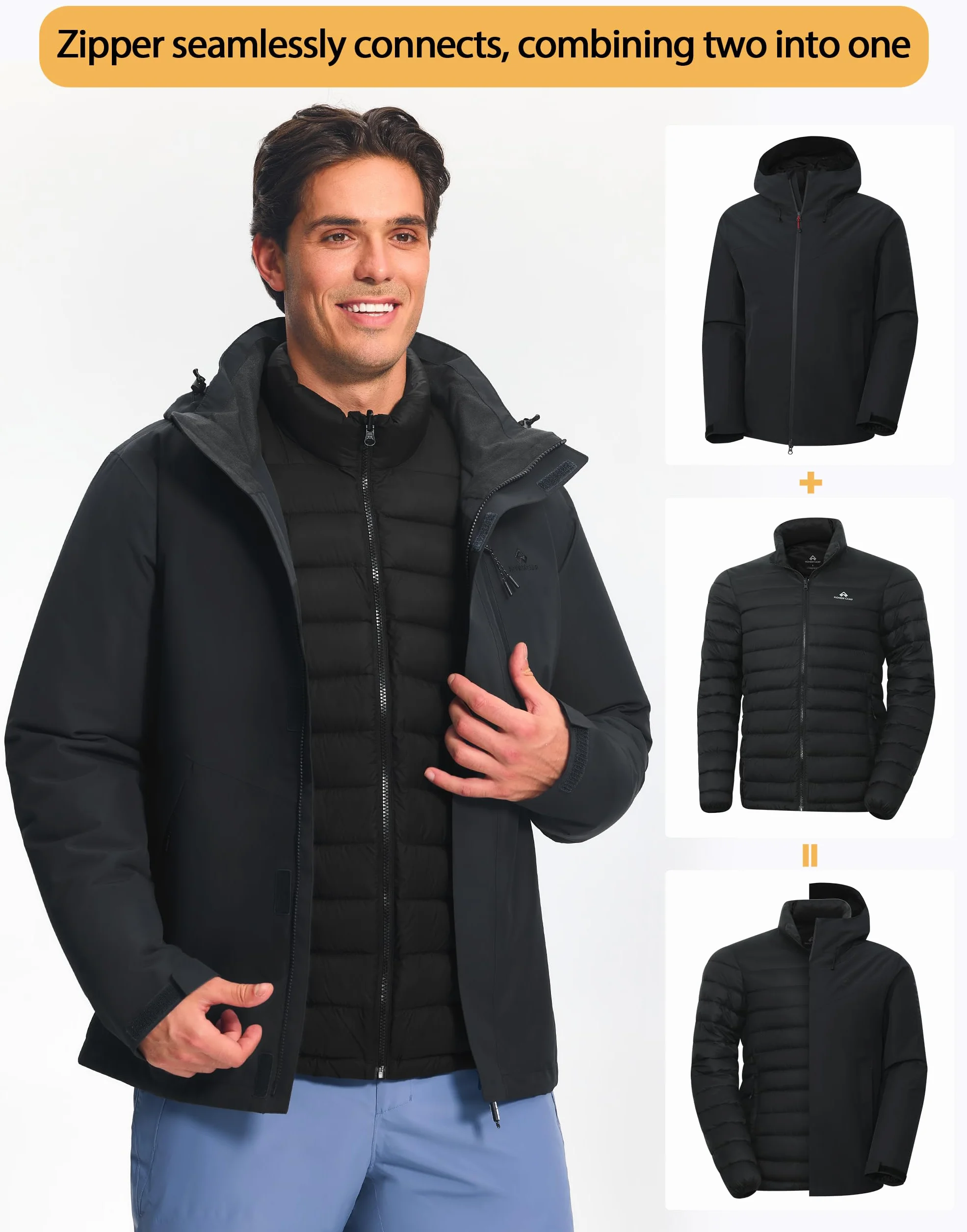 Pioneer Camp Chaqueta impermeable 3 en 1 hombre con forro plumón gorro ajustable