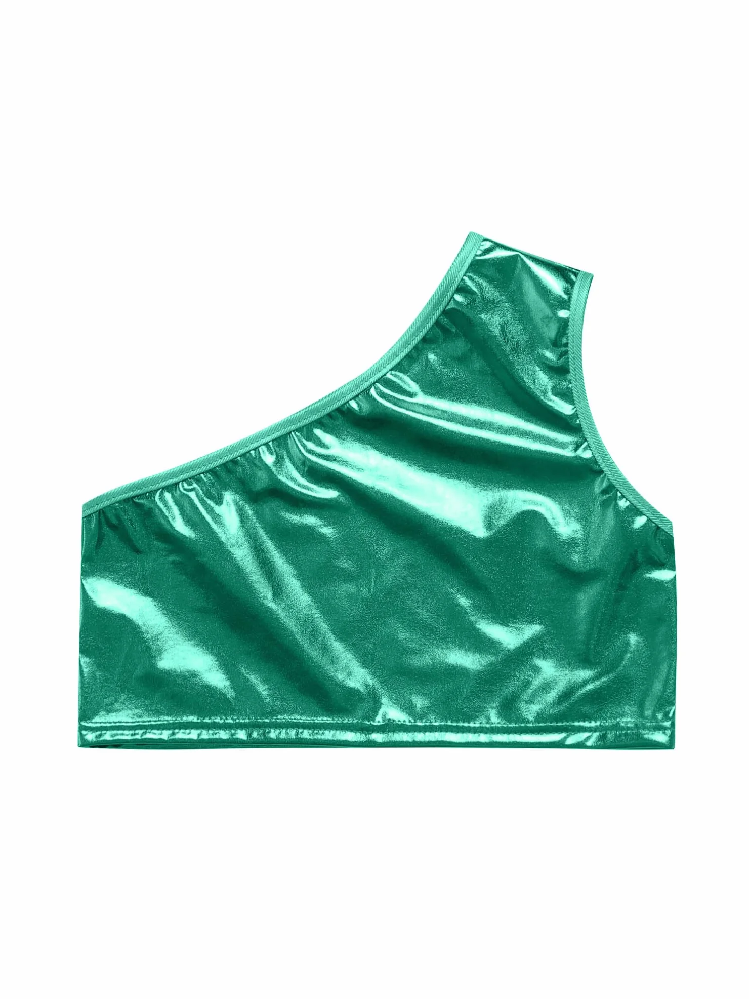 TiaoBug Chaleco Corto Metálico Sin Mangas Niñas Crop Top De Un Hombro Camisola Danza Moderna Tank Top Deportivo Ejercicio Fitness