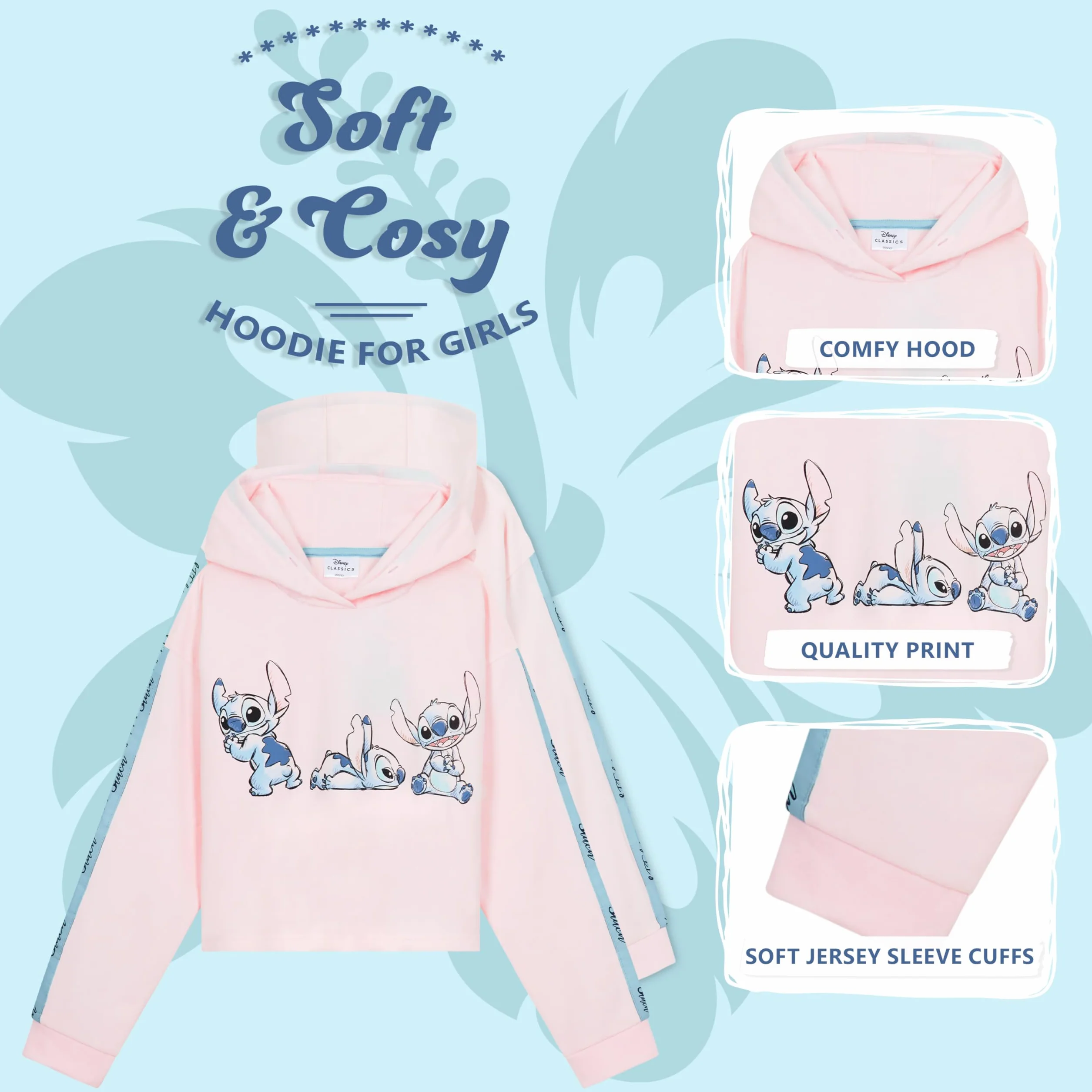Disney Sudadera Niña Stitch Corta Crop Top Lilo y Stitch 7-14 años