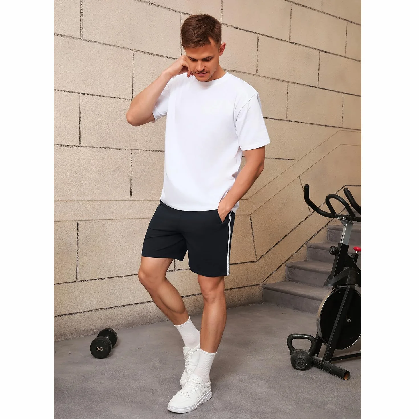 Pantalones Cortos Hombre Algodón Bermuda Transpirable Elásticos Deportivo para Correr Yoga con Bolsillos