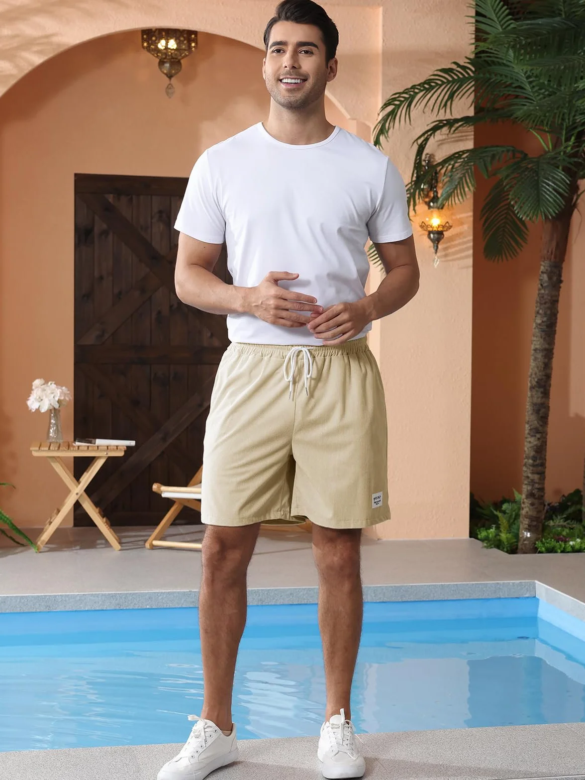 Pantalones Cortos Hombre Algodon Pana Casual Shorts con Bolsillos