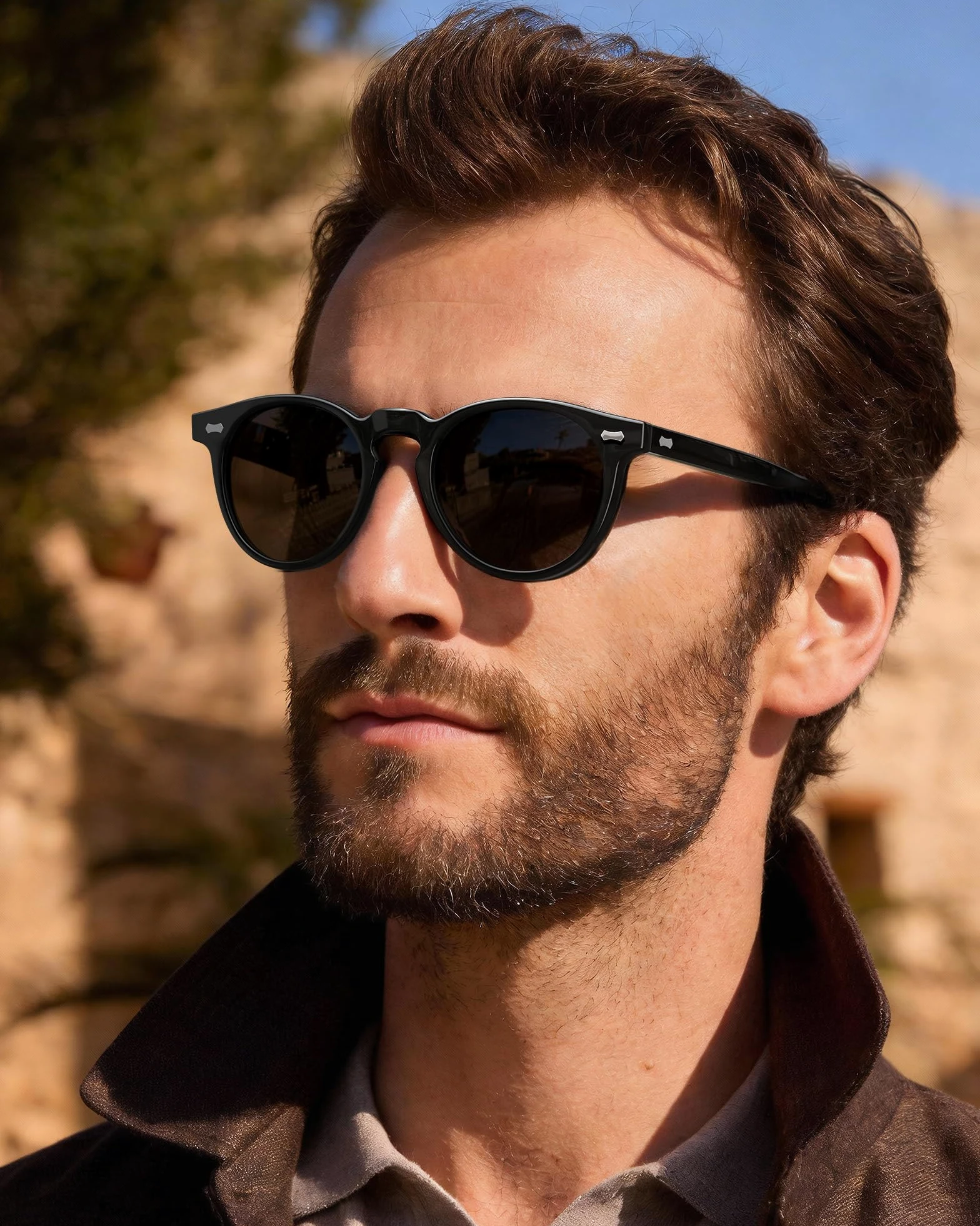CARFIA Gafas de sol polarizadas para hombre, diseño redondo vintage de acetato, protección UV400 para conducir y viajar CA5506
