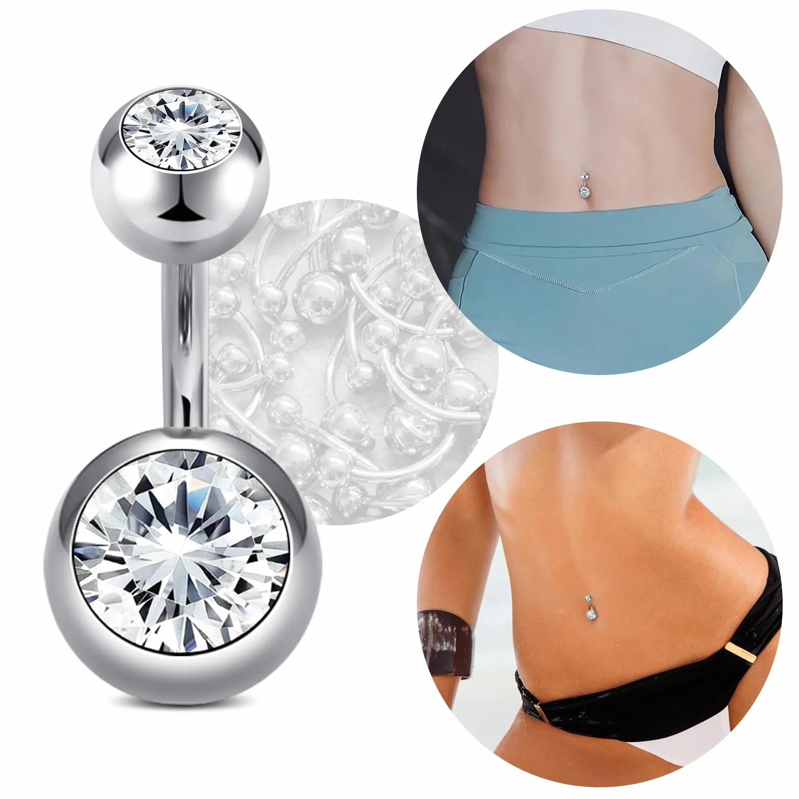 AceFun Piercing ombligo Titanio oro plata 6mm-14mm Acero quirurgico 14G Barbell G23
