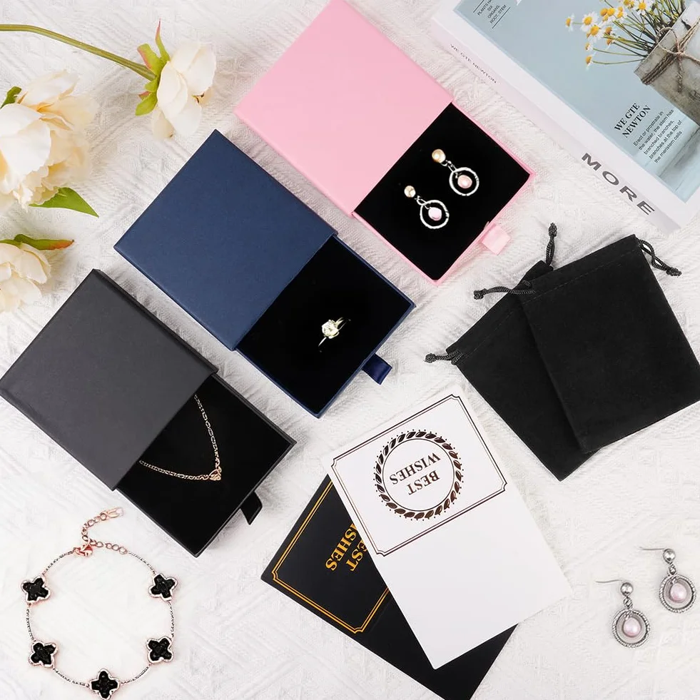 Caja de Regalo para Joyería con Bolsa de Terciopelo y Tarjetas de Felicitación para San Valentín