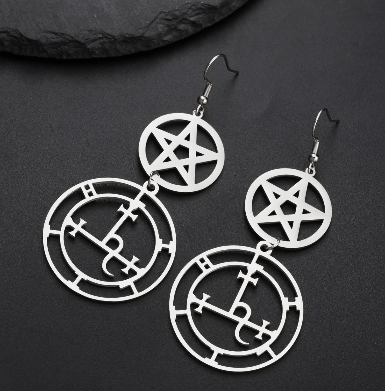 Sigilo de Lilith Pendientes colgantes para mujer Gótico Diosa Sello de demonios Símbolo de Lucifer Mitología Joyería pagana