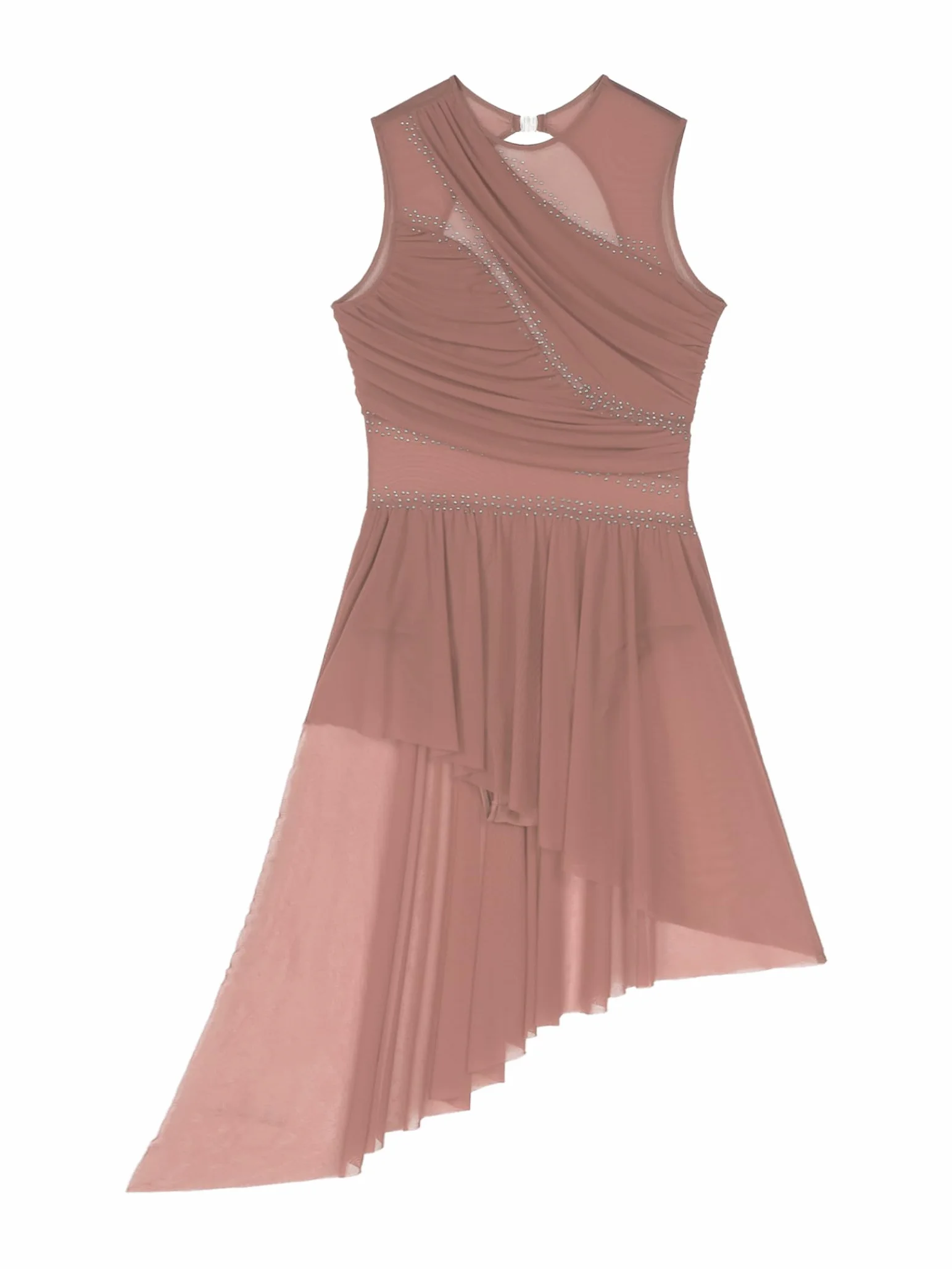 Vestido de patinaje artístico para mujer sin mangas brillante con falda asimétrica