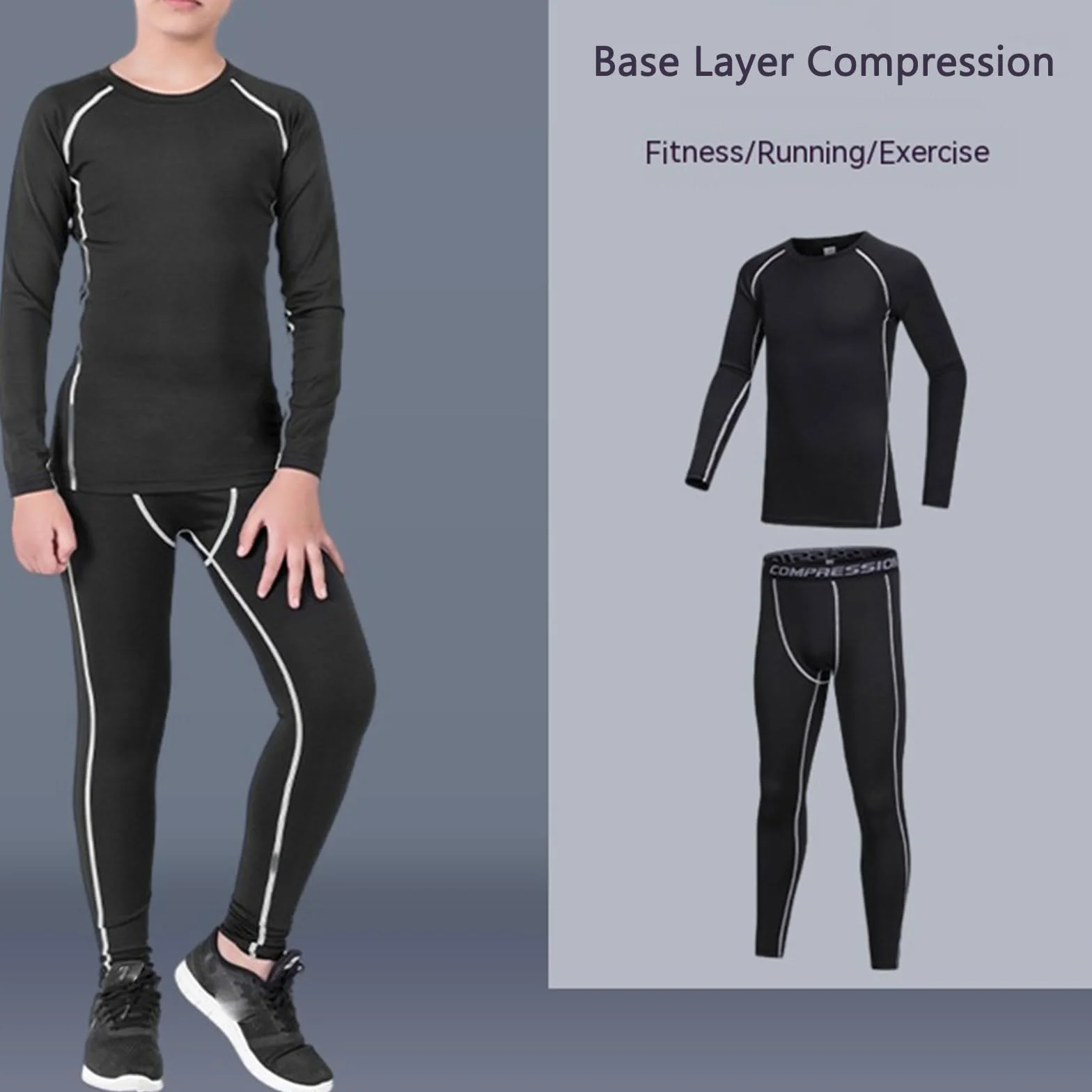 Conjunto de ropa interior térmica manga larga para niños, traje compresión atlético fútbol