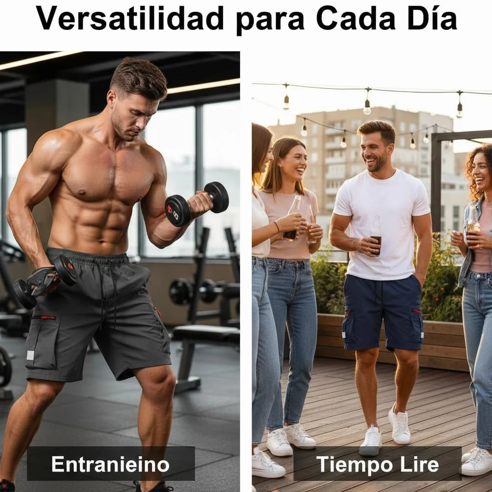 Pantalones Cortos Cargo Hombre Elástico Múltiples Bolsillos S-3XL