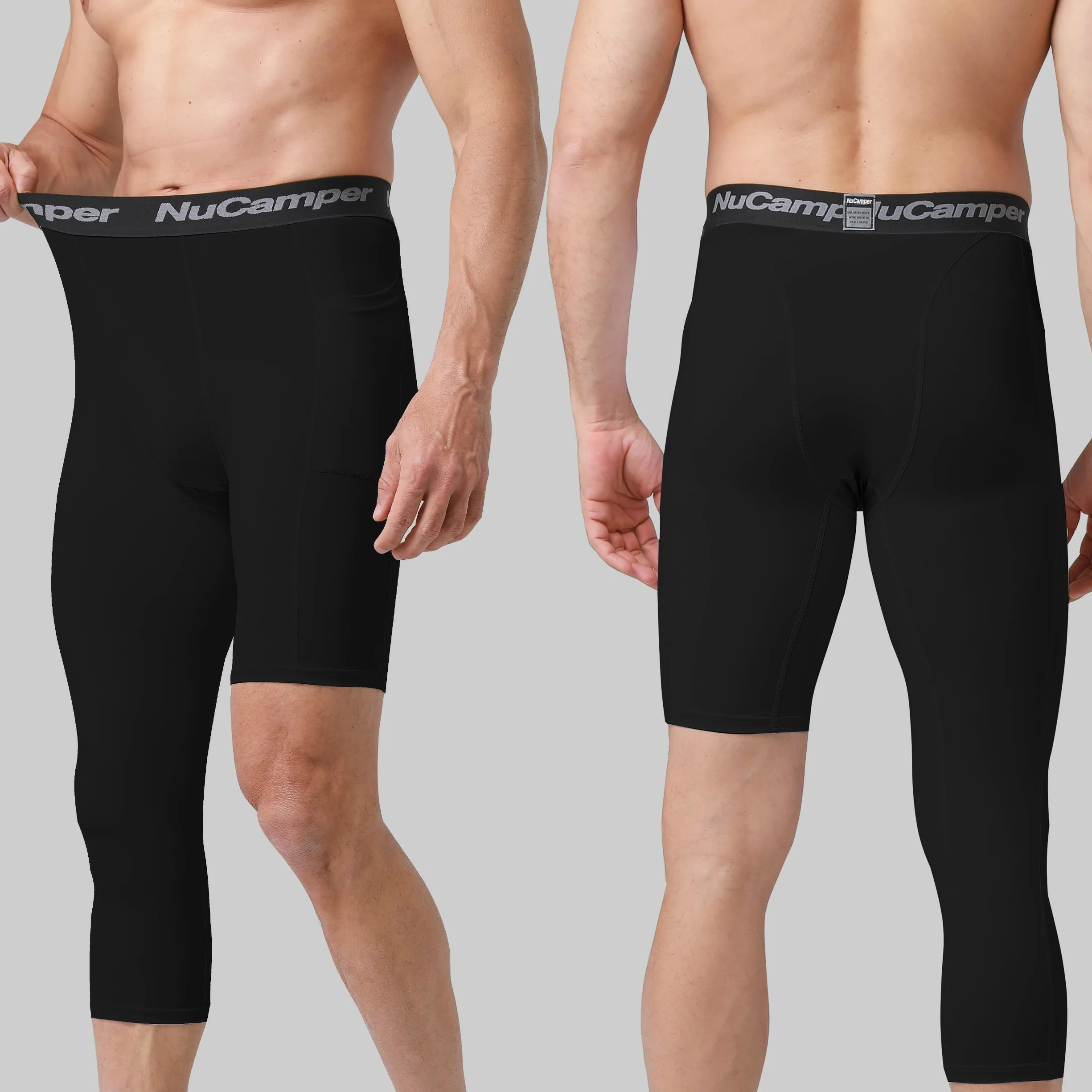 NuCamper Pantalones de Compresión 3/4 Hombre Baloncesto Capa Base Bolsillos Mallas Secado Rápido Transpirables Leggings Correr