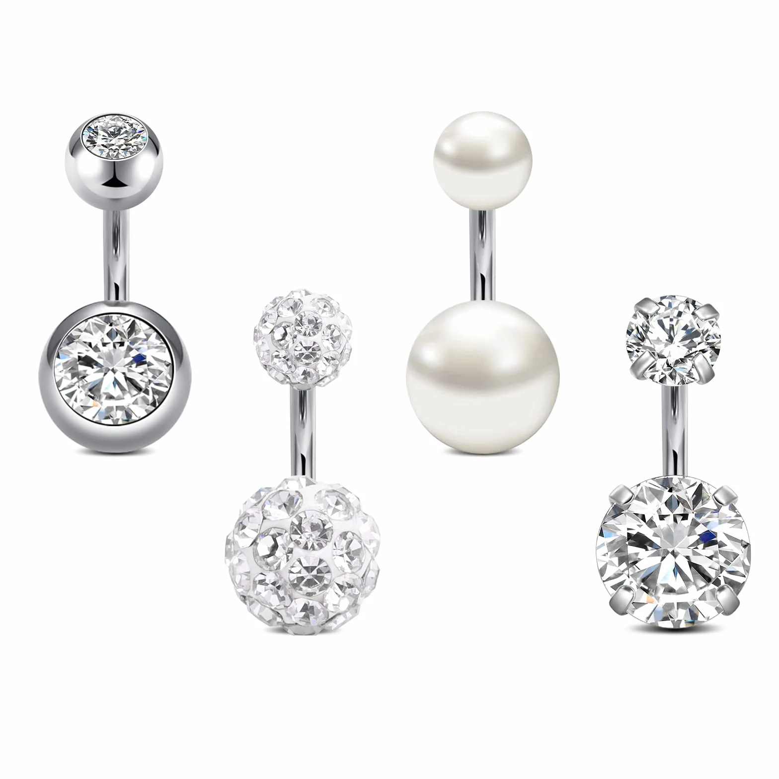 Piercing Ombligo 14G Acero Quirúrgico CZ Bead Diamond Joyería