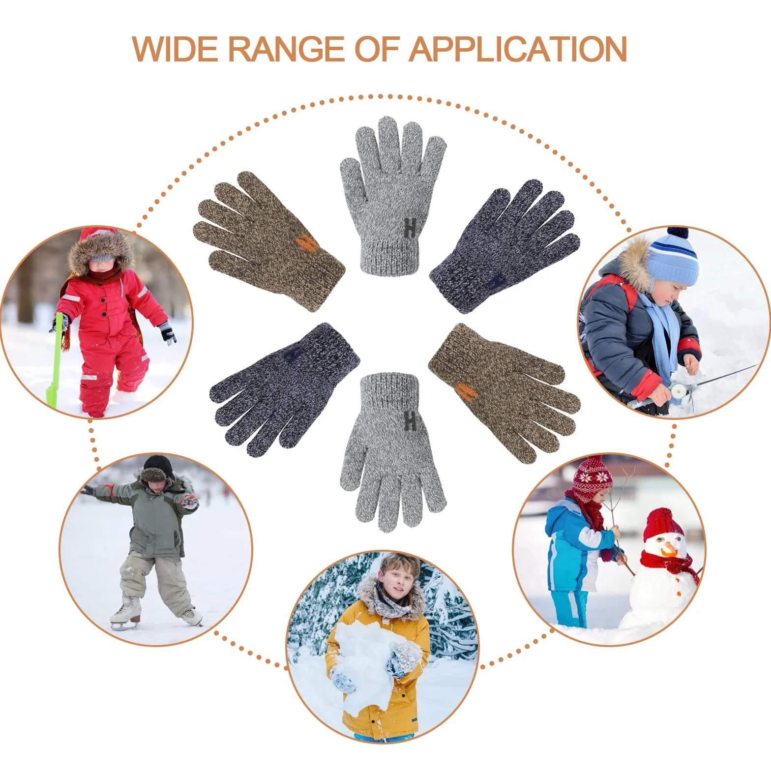 TAGVO Guantes de Invierno para Niños 3 Pares - Guantes de Punto Calientes Elásticos