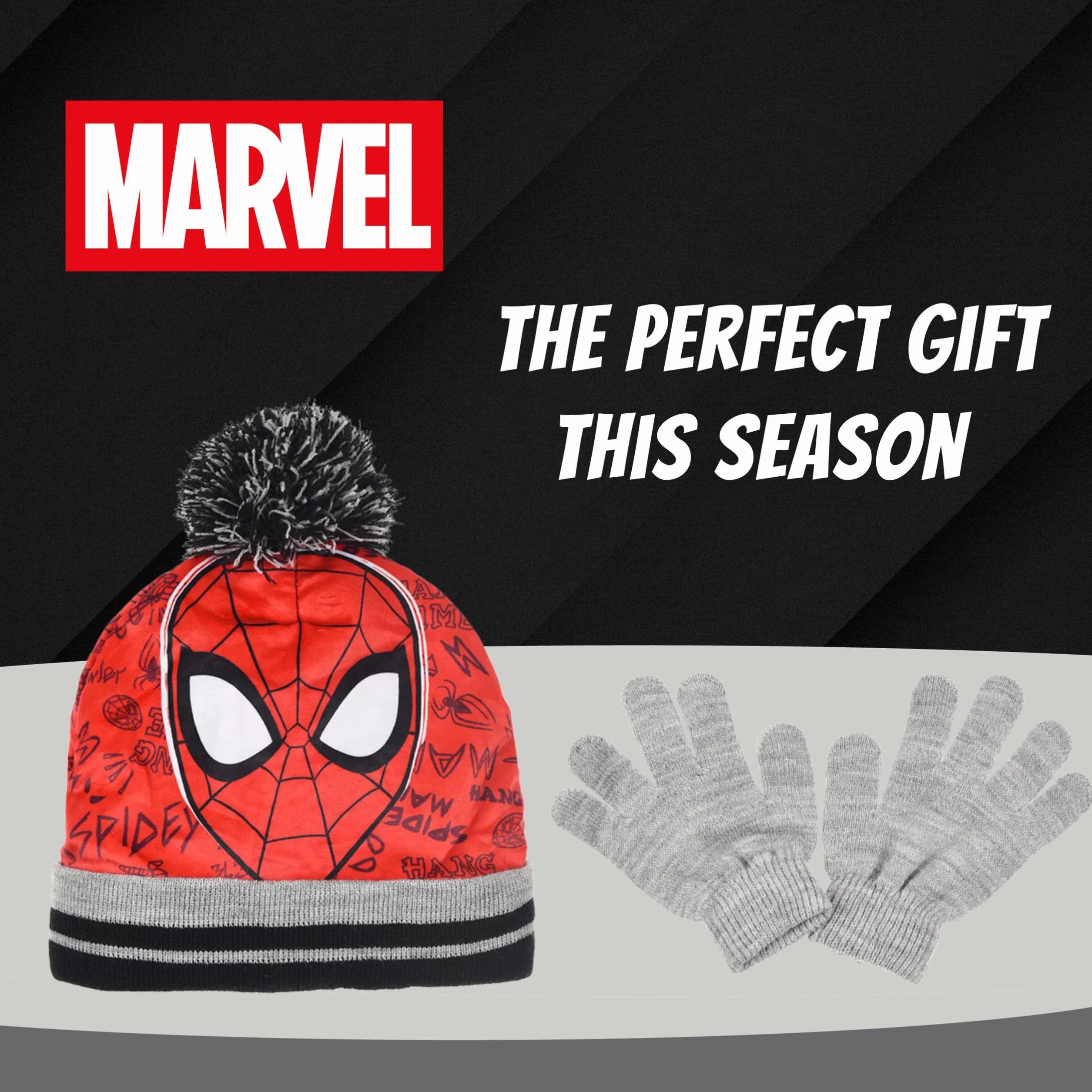 Marvel Spiderman Conjunto de Invierno para Niño Gorro y Guantes Gris