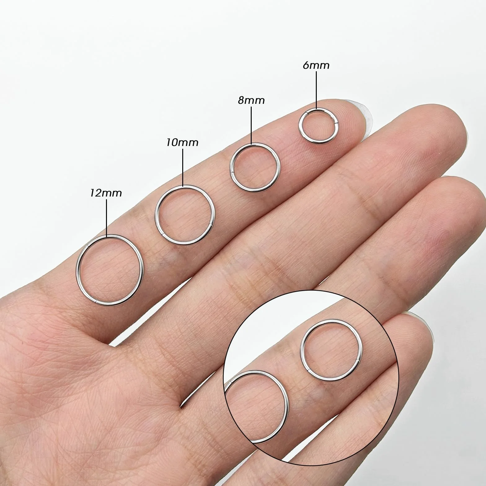 Aros Septum Acero Quirúrgico 8 Piezas 8mm/10mm/12mm/14mm Negro Piercing Nariz Cartílago Labio Helix