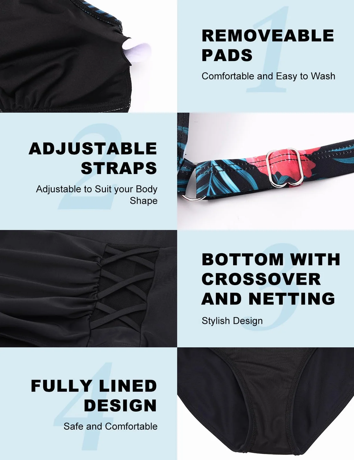 Tuopuda Bikini para Mujer Tallas Grandes Dos Piezas Cuello en V Cintura Alta Control de Vientre Traje de Baño Verano
