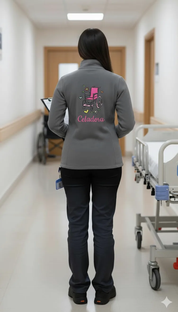 Forro Polar Bordado Mujer Personalizado. Modelo CELADORA. Ideal para Sanitarios. Regalos Personalizados. con Cremallera y Bolsillos.