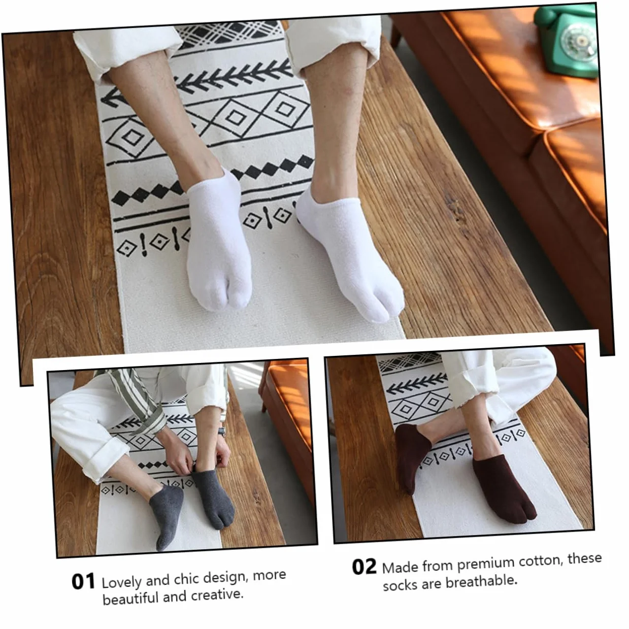 SOIMISS 4 Pares Calcetines Tabi Algodón Invisibles Hombre