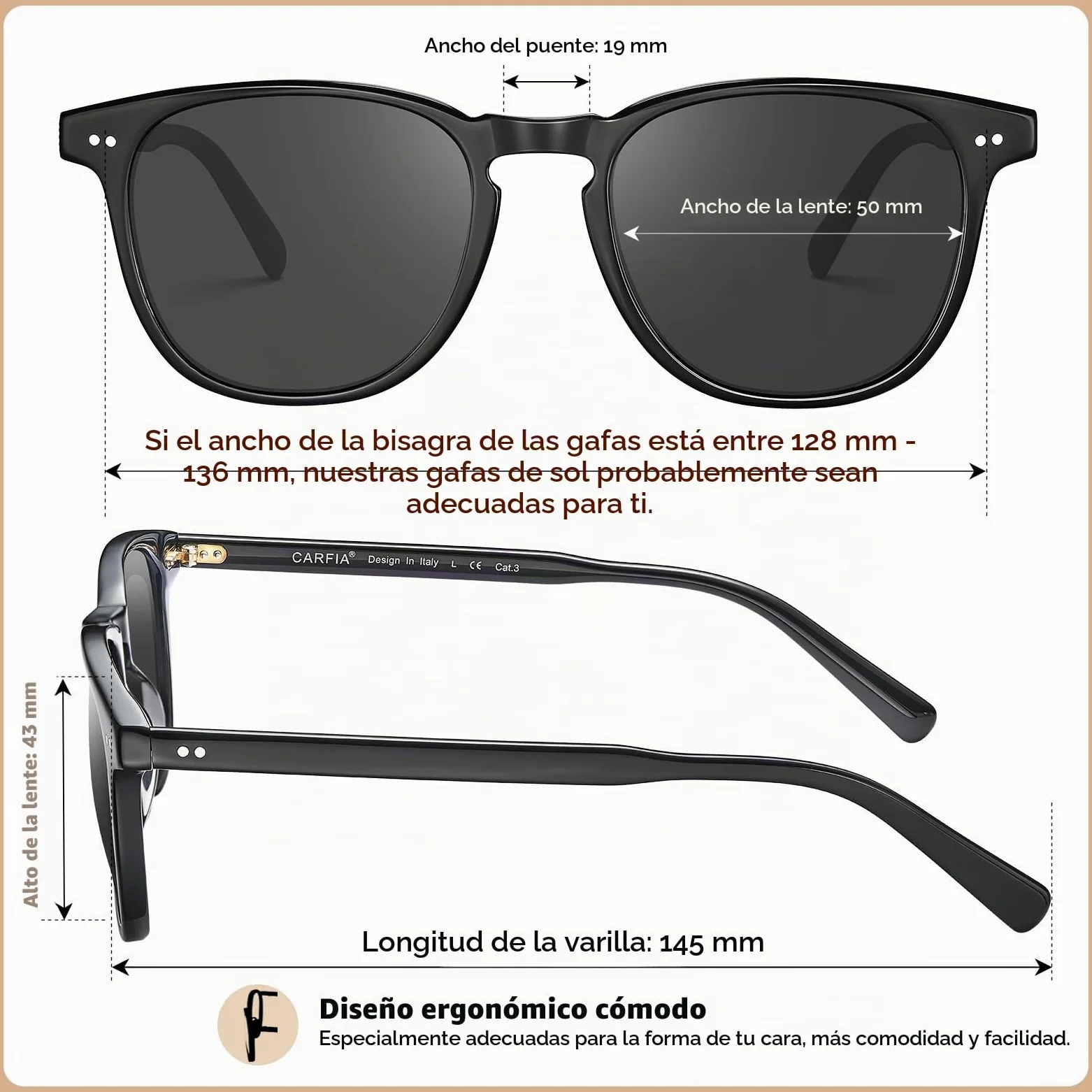 CARFIA Retro Square Gafas de sol Hombre Polarizadas 100% de Protección UV para la Conducción de Viajes