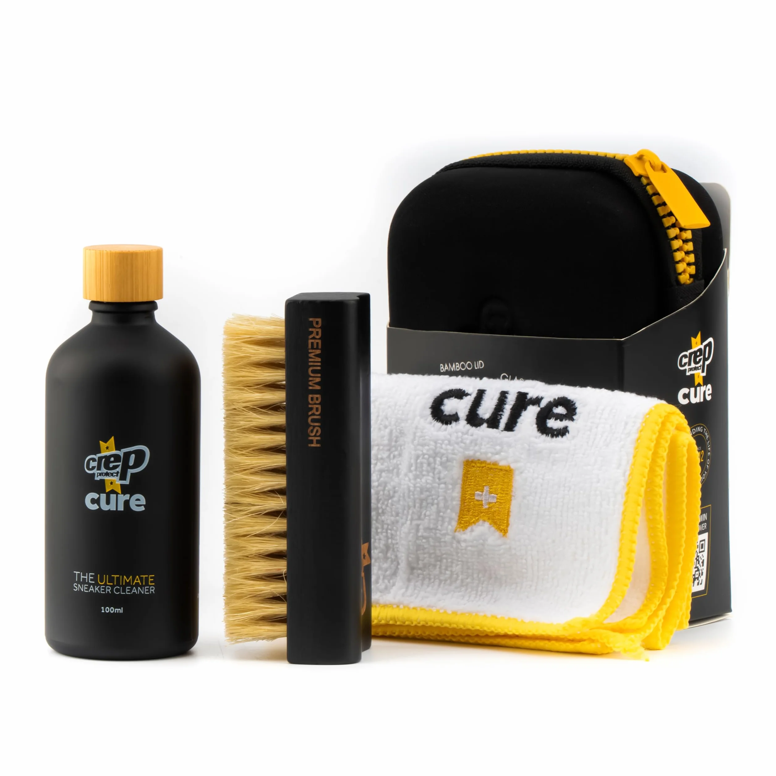 Crep Protect CURE Kit limpieza zapatillas premium cepillo solución 100ml paño microfibra bolsa